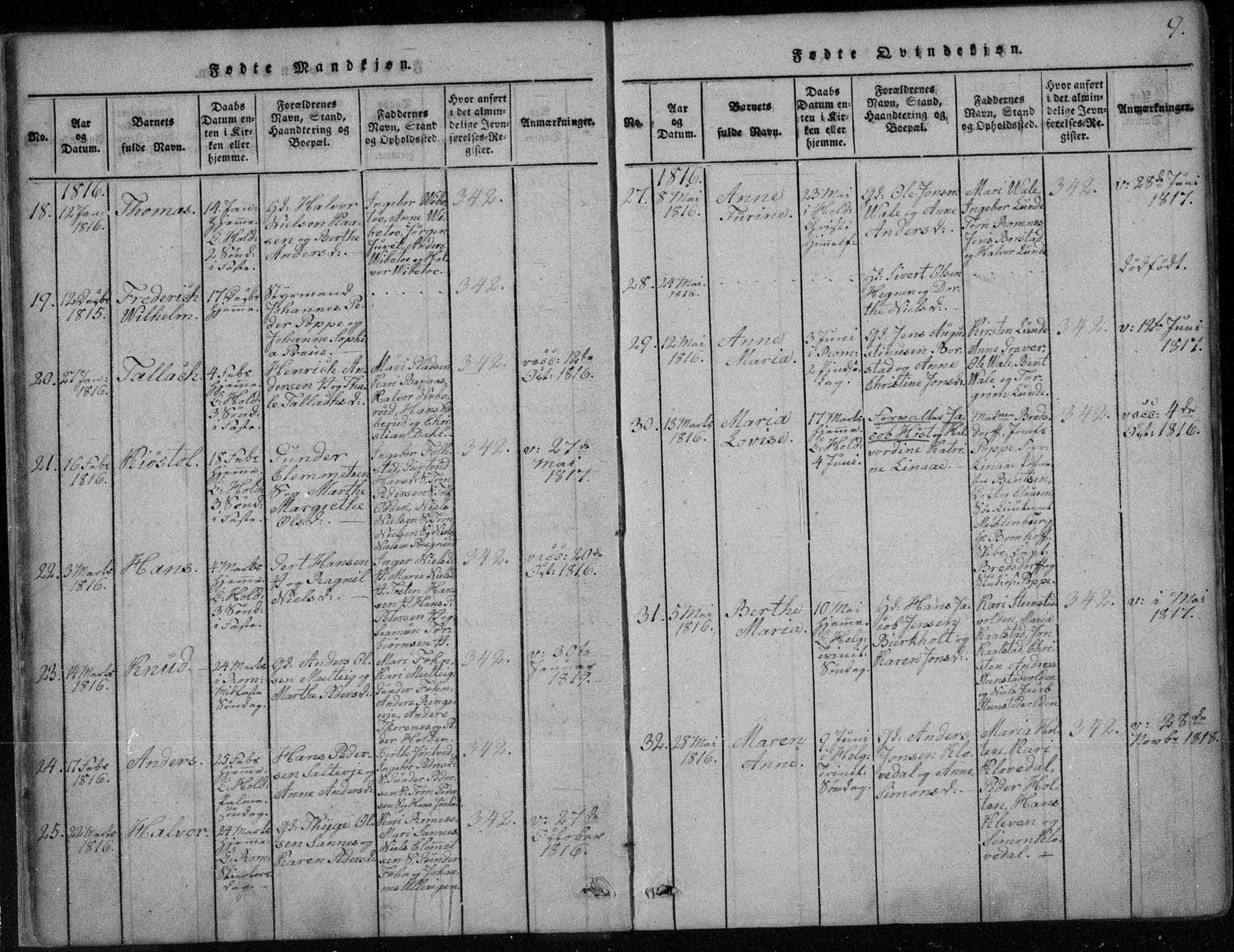 Holla kirkebøker, AV/SAKO-A-272/F/Fa/L0003: Parish register (official) no. 3, 1815-1830, p. 9