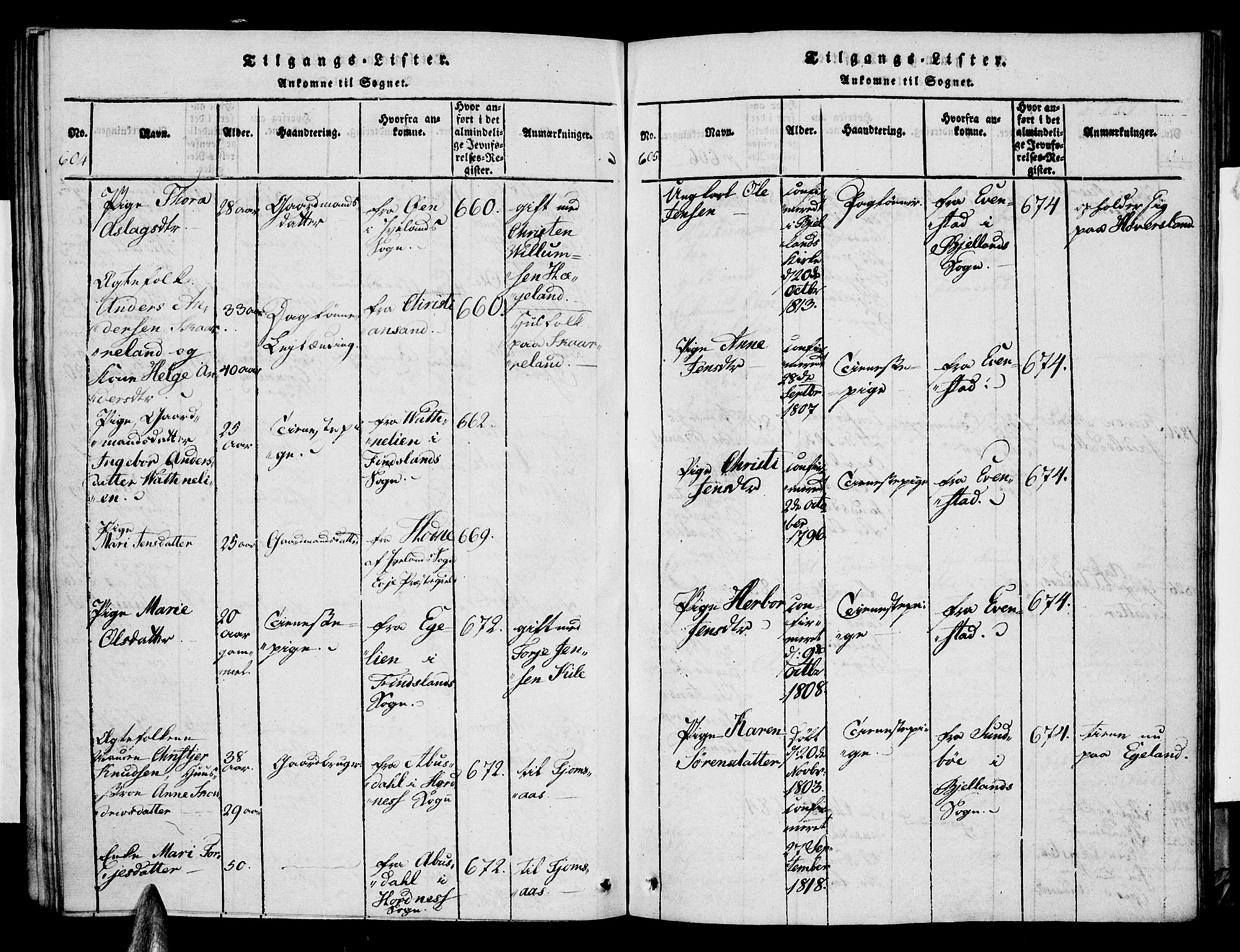 Vennesla sokneprestkontor, SAK/1111-0045/Fa/Faa/L0003: Parish register (official) no. A 3, 1820-1834, p. 604-605