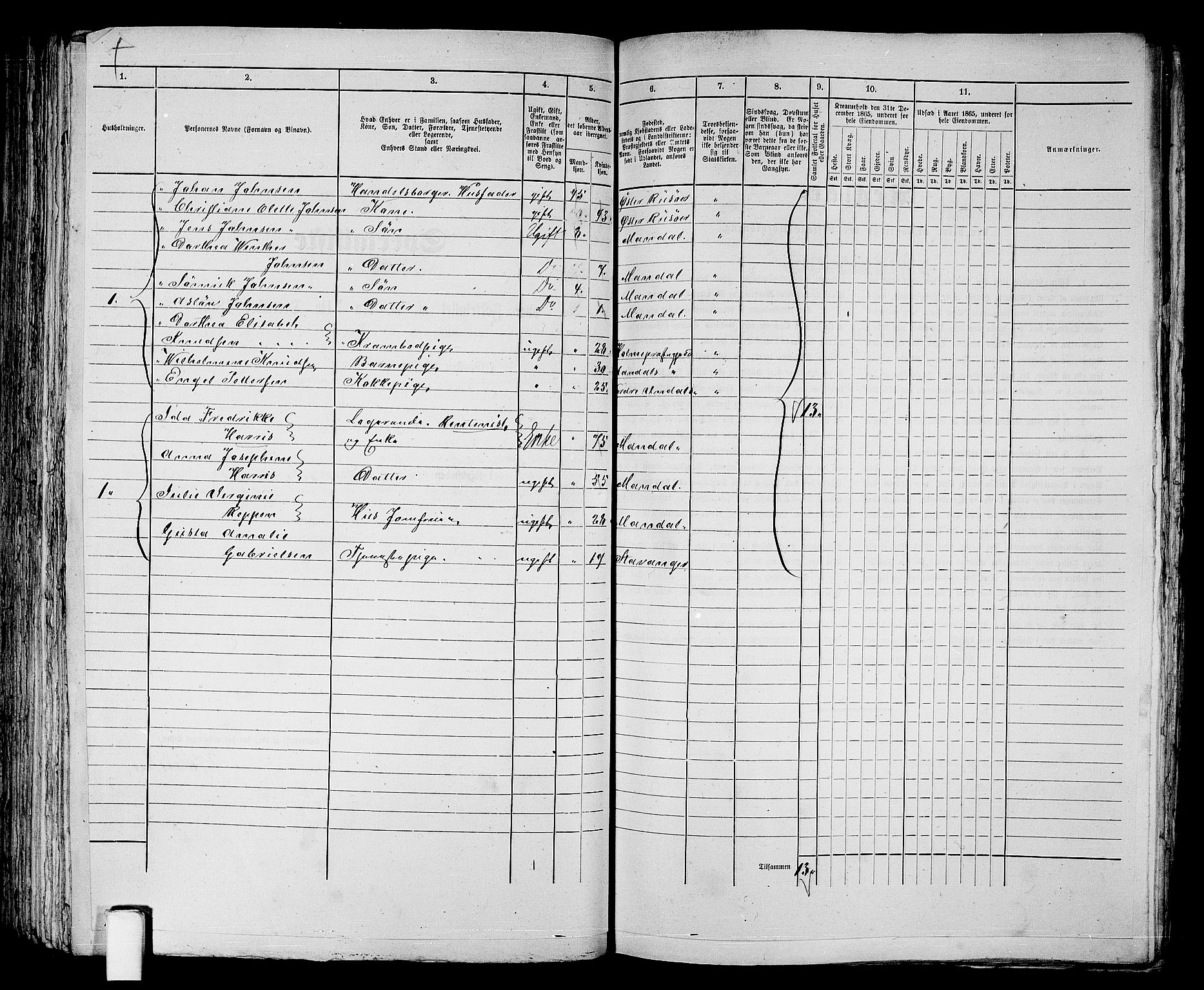 RA, 1865 census for Mandal/Mandal, 1865, p. 161