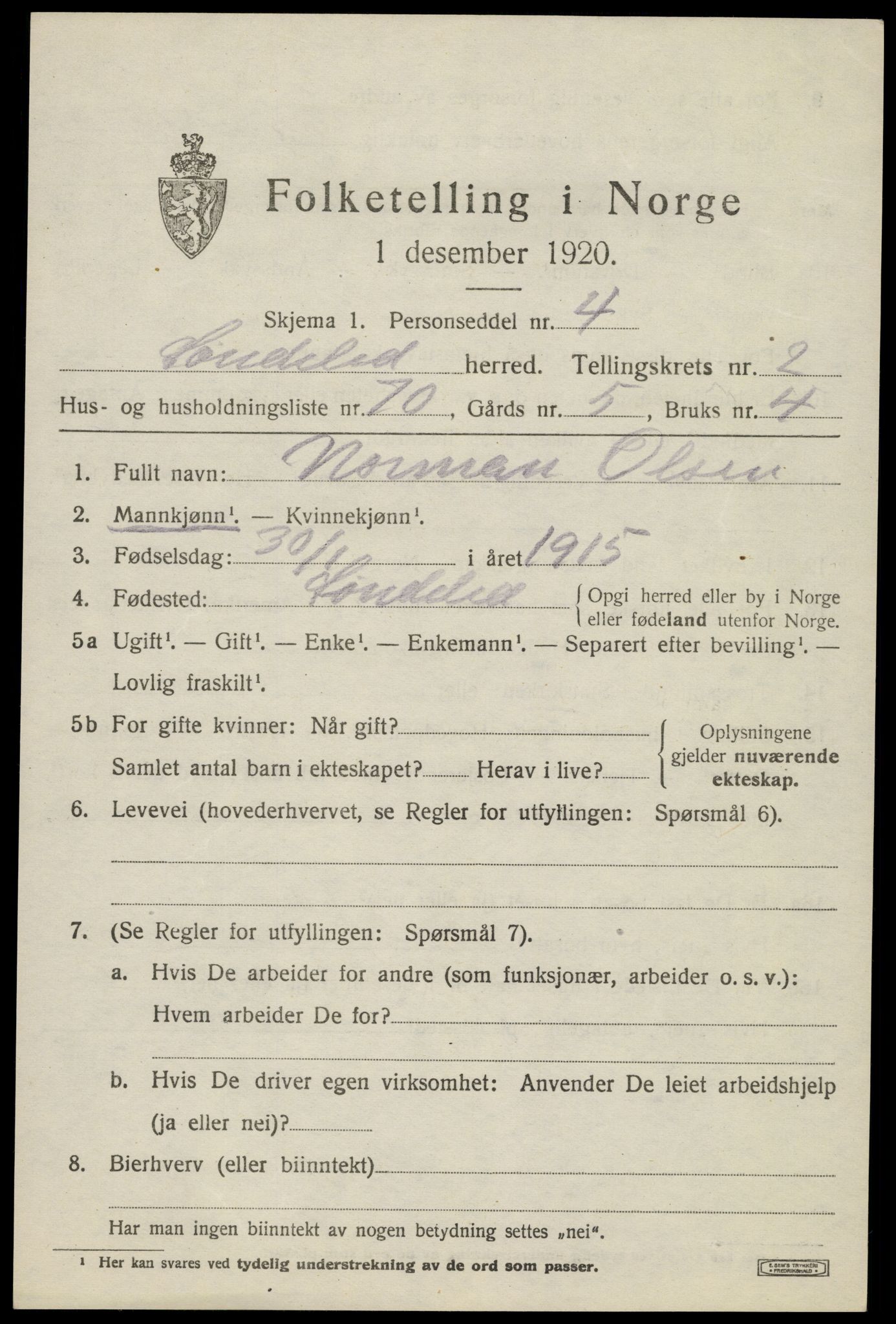 SAK, 1920 census for Søndeled, 1920, p. 2391