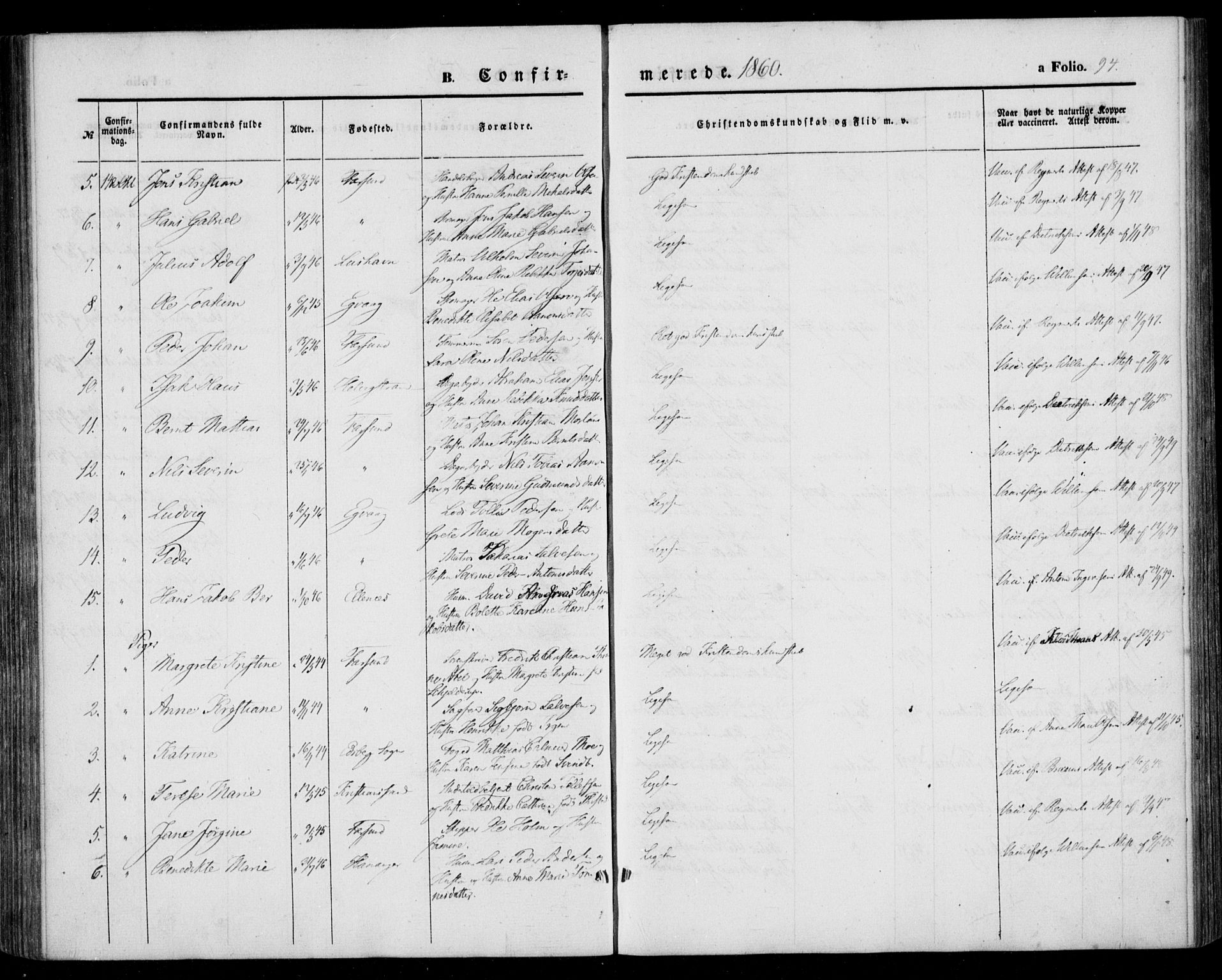 Farsund sokneprestkontor, AV/SAK-1111-0009/F/Fa/L0004: Parish register (official) no. A 4, 1847-1863, p. 94