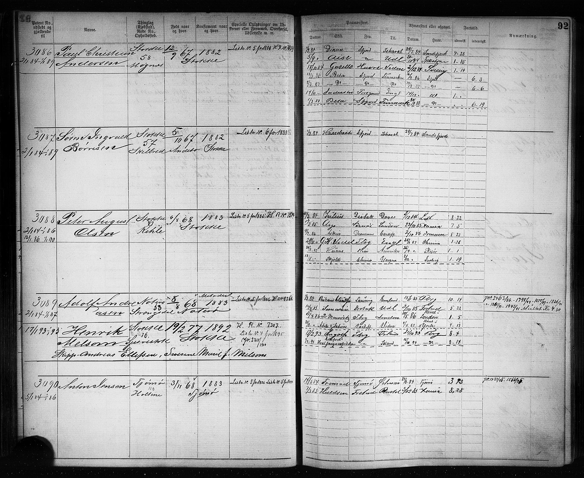 Tønsberg innrulleringskontor, AV/SAKO-A-786/F/Fb/L0007: Annotasjonsrulle Patent nr. 2636-5150, 1881-1892, p. 93