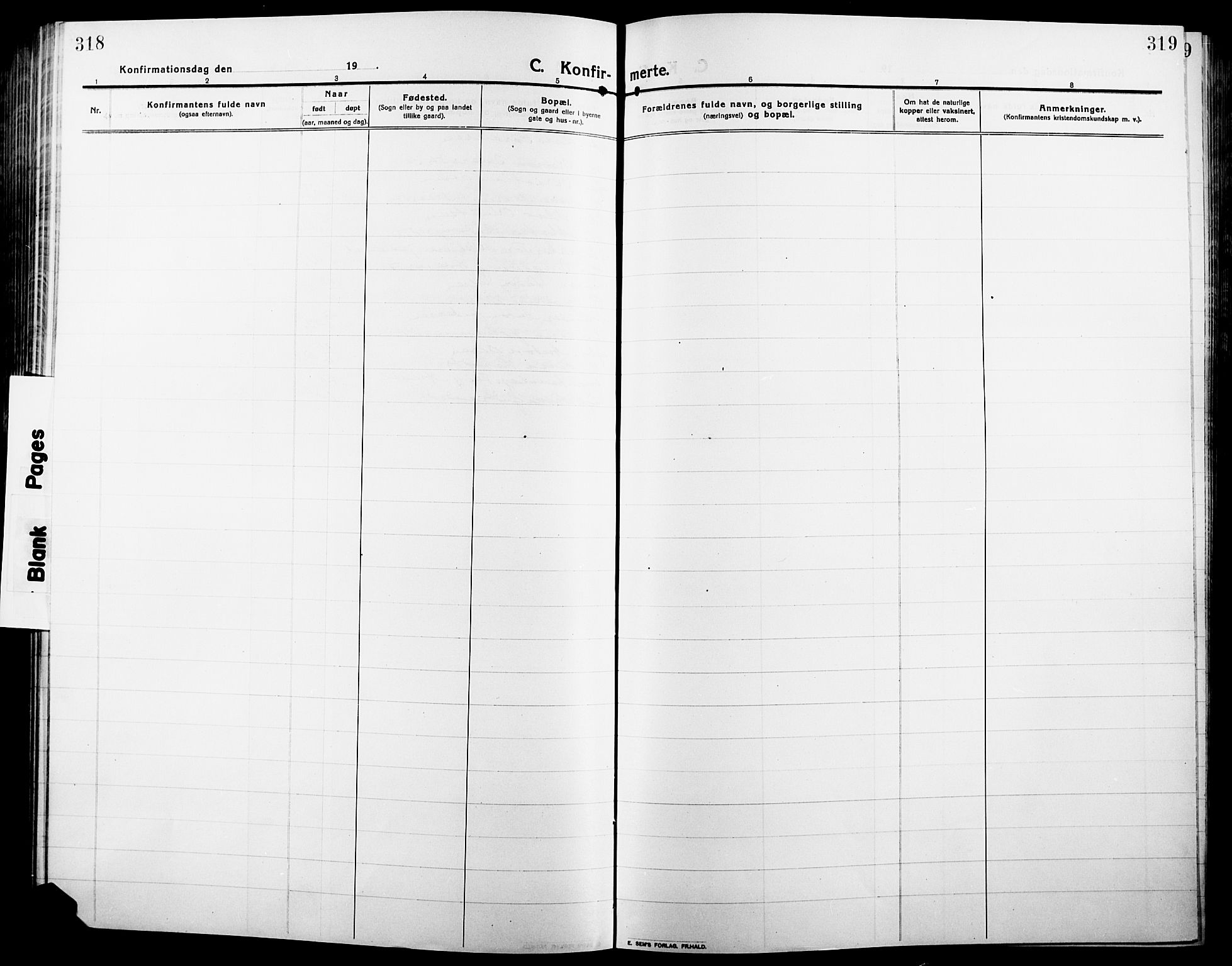 Ringsaker prestekontor, SAH/PREST-014/L/La/L0018: Parish register (copy) no. 18, 1913-1922, p. 318-319