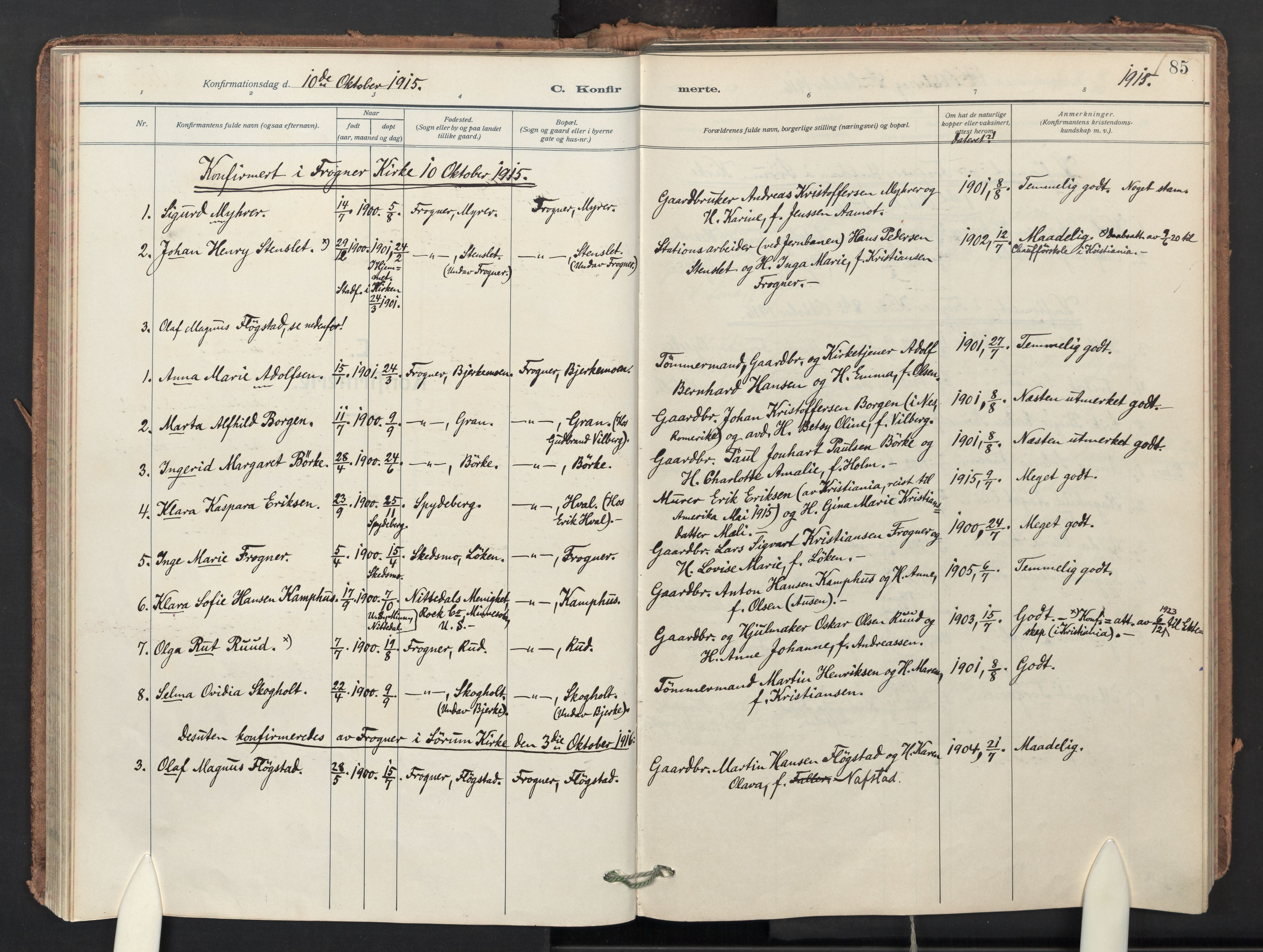 Sørum prestekontor Kirkebøker, AV/SAO-A-10303/F/Fb/L0002: Parish register (official) no. II 2, 1915-1954, p. 85