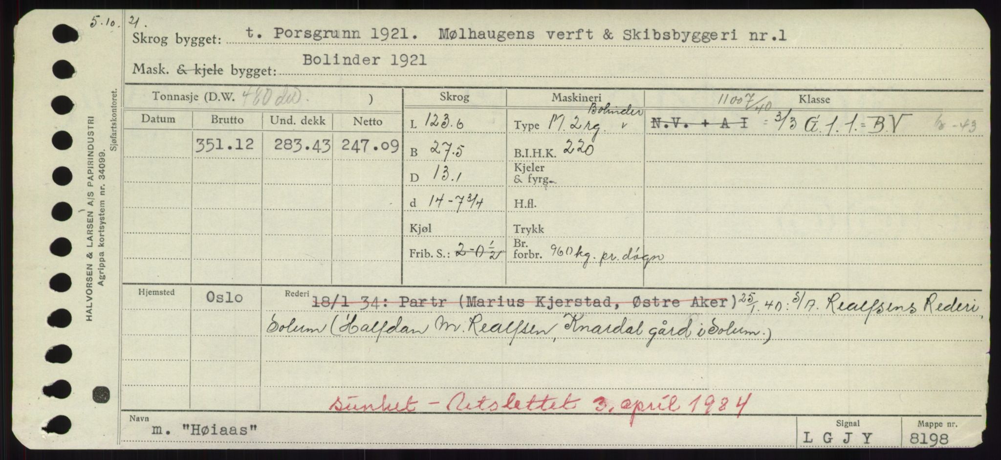 Sjøfartsdirektoratet med forløpere, Skipsmålingen, RA/S-1627/H/Hd/L0017: Fartøy, Holi-Hå, p. 499