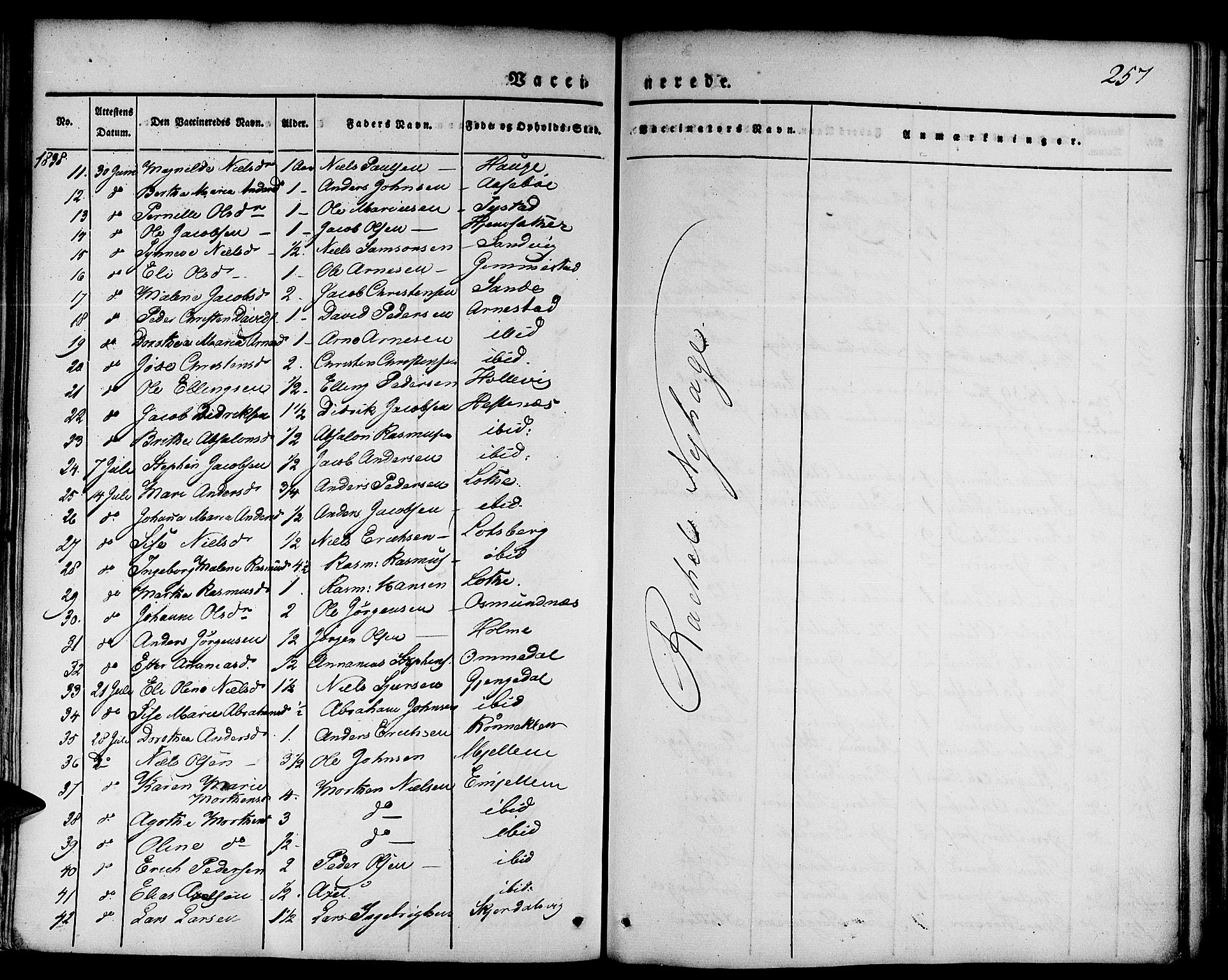 Gloppen sokneprestembete, SAB/A-80101/H/Haa/Haaa/L0007: Parish register (official) no. A 7, 1827-1837, p. 257