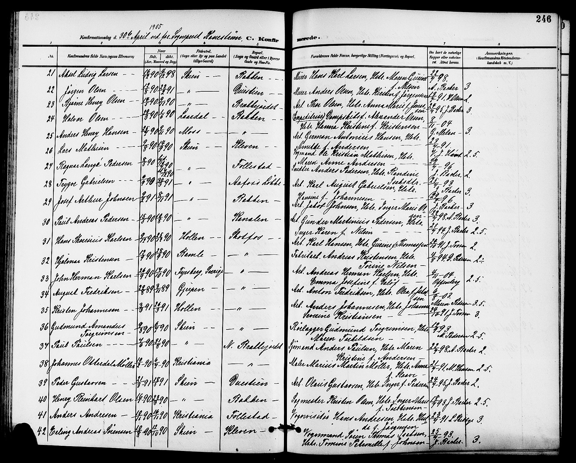 Skien kirkebøker, SAKO/A-302/G/Ga/L0008: Parish register (copy) no. 8, 1900-1910, p. 246
