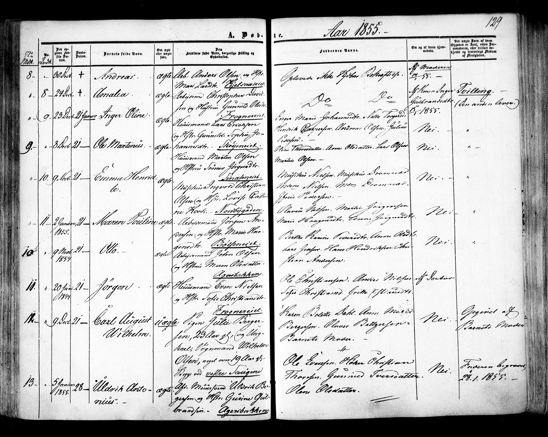 Aker prestekontor kirkebøker, SAO/A-10861/F/L0020: Parish register (official) no. 20, 1853-1857, p. 129