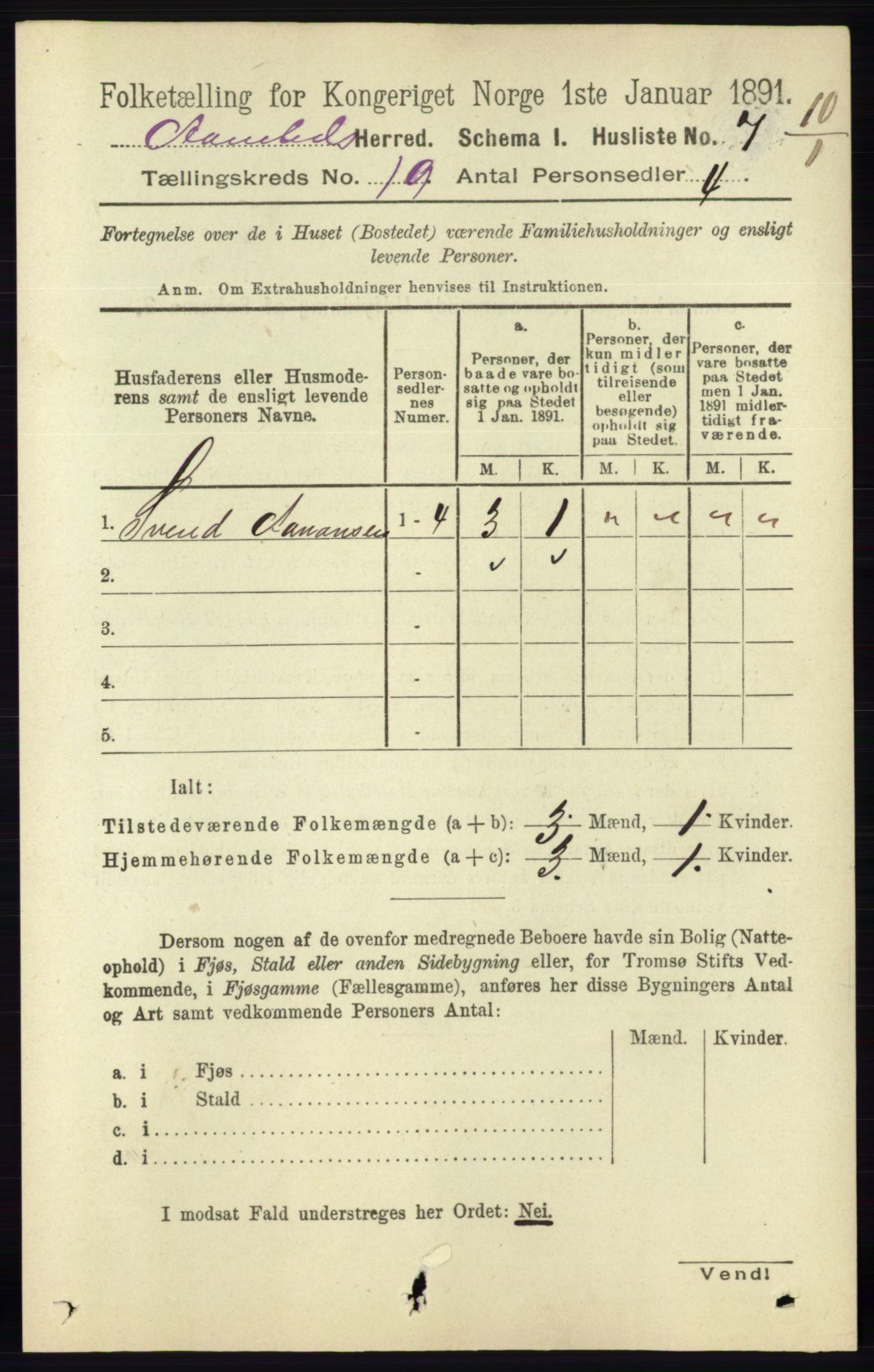 RA, 1891 census for 0929 Åmli, 1891, p. 3133