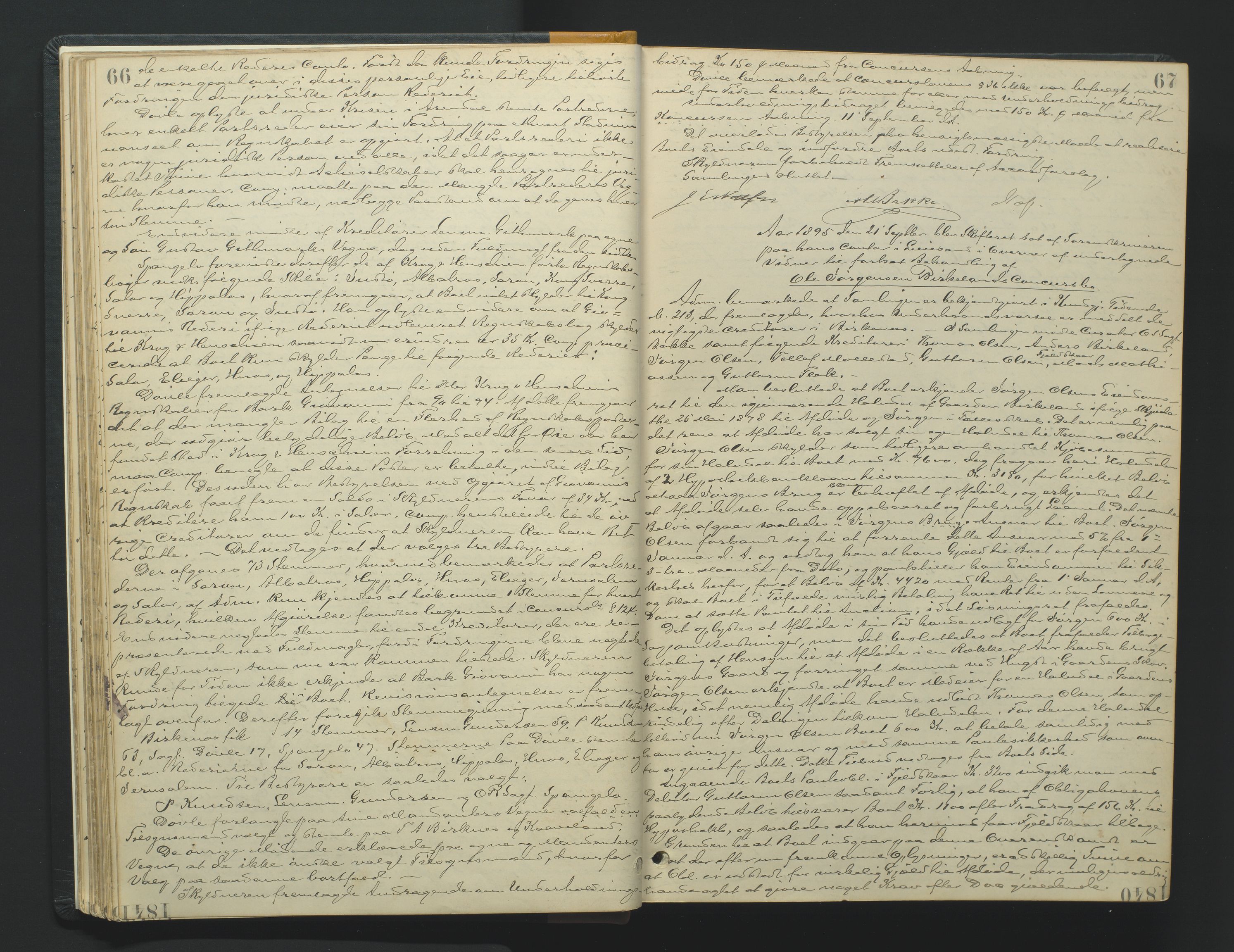 Vestre Nedenes/Sand sorenskriveri, AV/SAK-1221-0010/H/Hc/L0007: Skifteforhandlingsprotokoll nr. 5, 1894-1916, p. 66-67