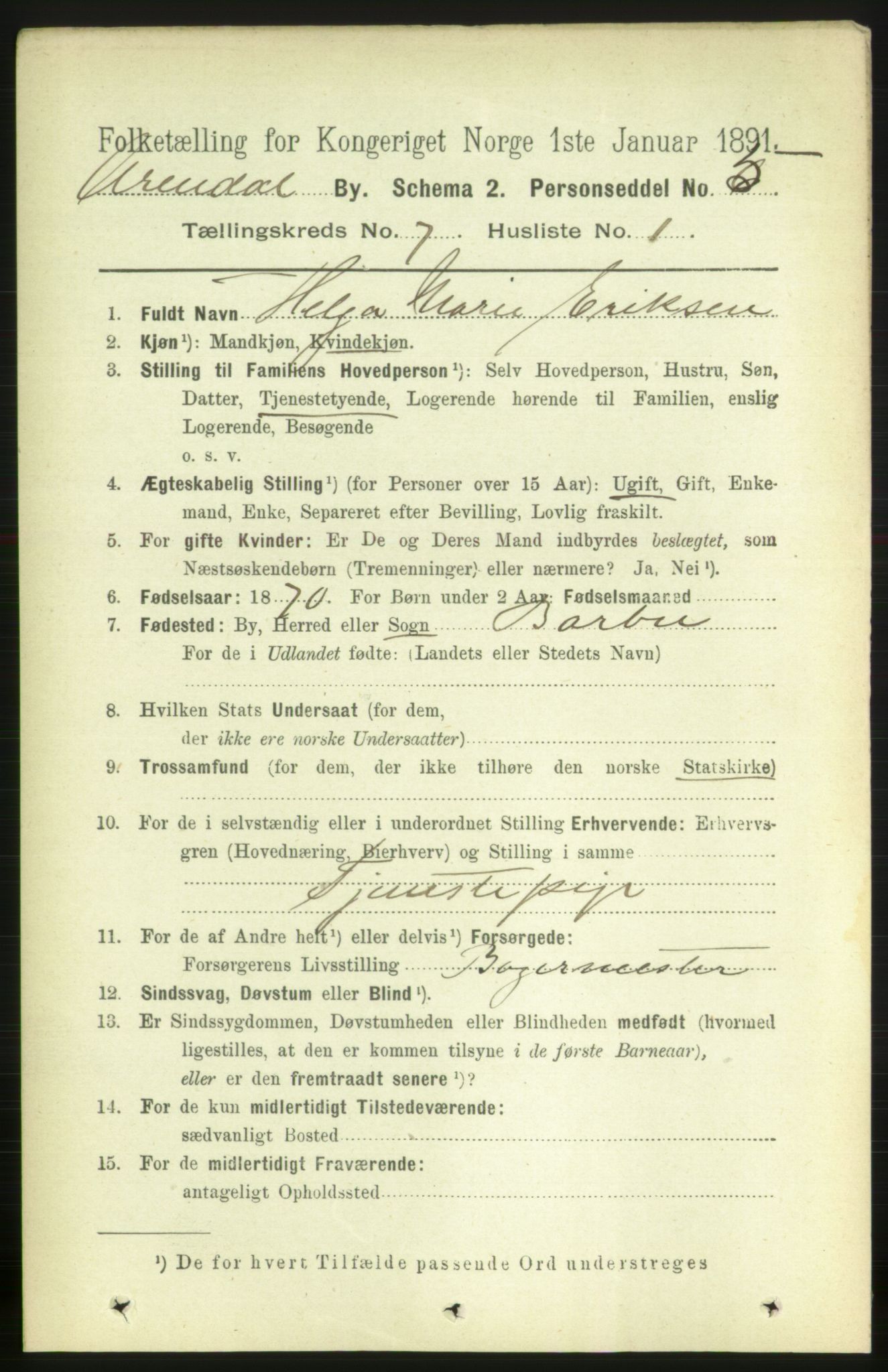 RA, 1891 census for 0903 Arendal, 1891, p. 2532