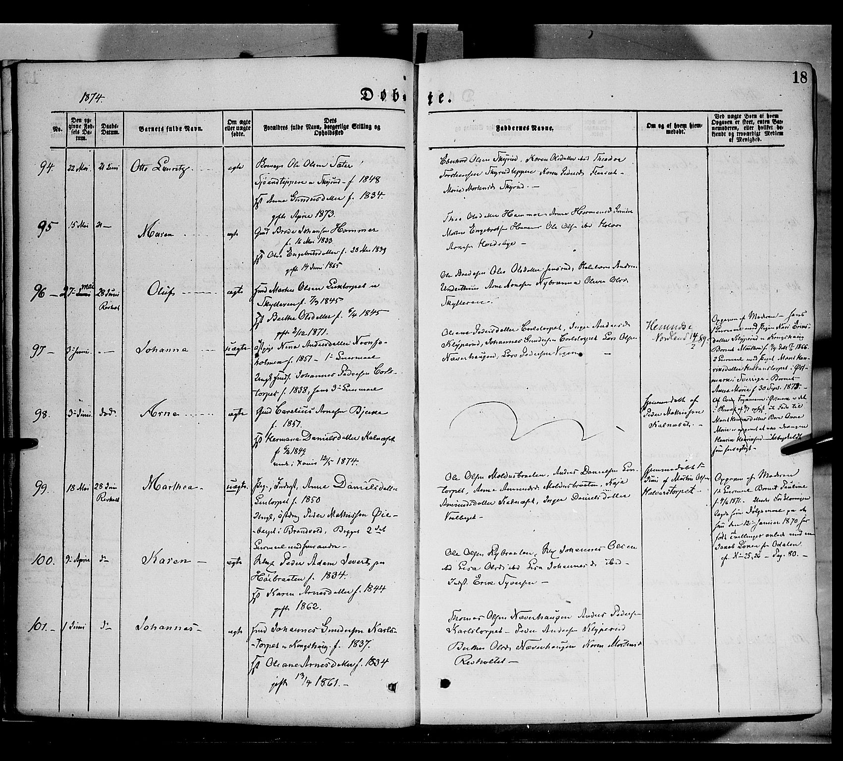 Grue prestekontor, SAH/PREST-036/H/Ha/Haa/L0011: Parish register (official) no. 11, 1873-1880, p. 18