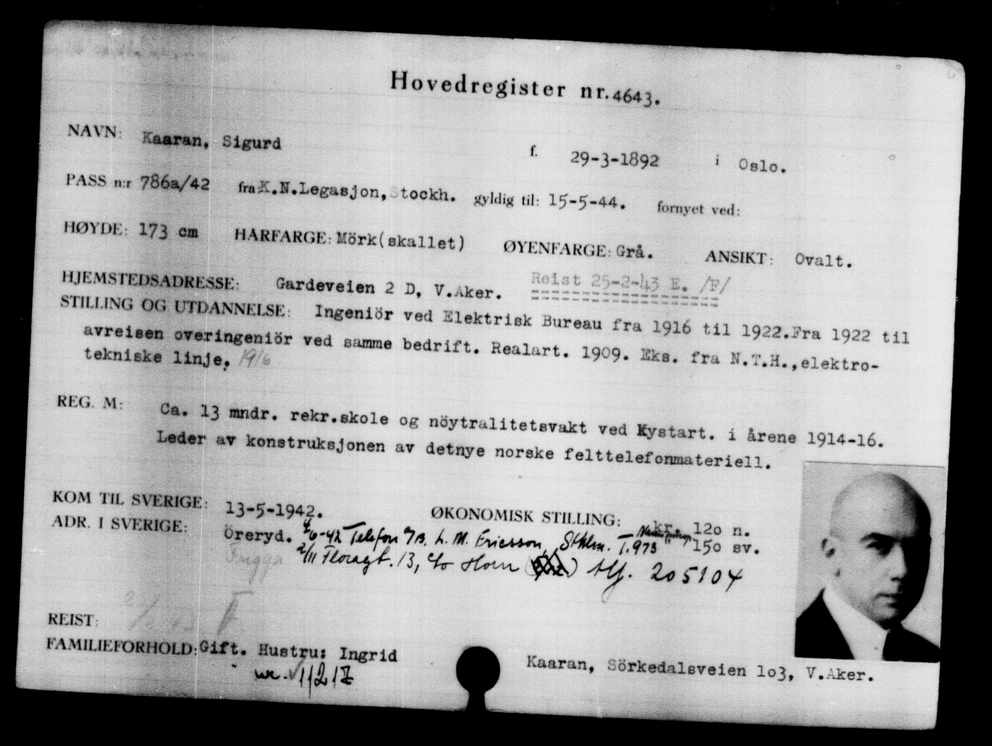 Utenriksstasjonene, Legasjonen i Stockholm, Flyktningkontoret, AV/RA-S-6753/V/Va/L0004: Kjesäterkartoteket, flyktninger med registreringsnr. 3496-6610, 1940-1945, p. 1358