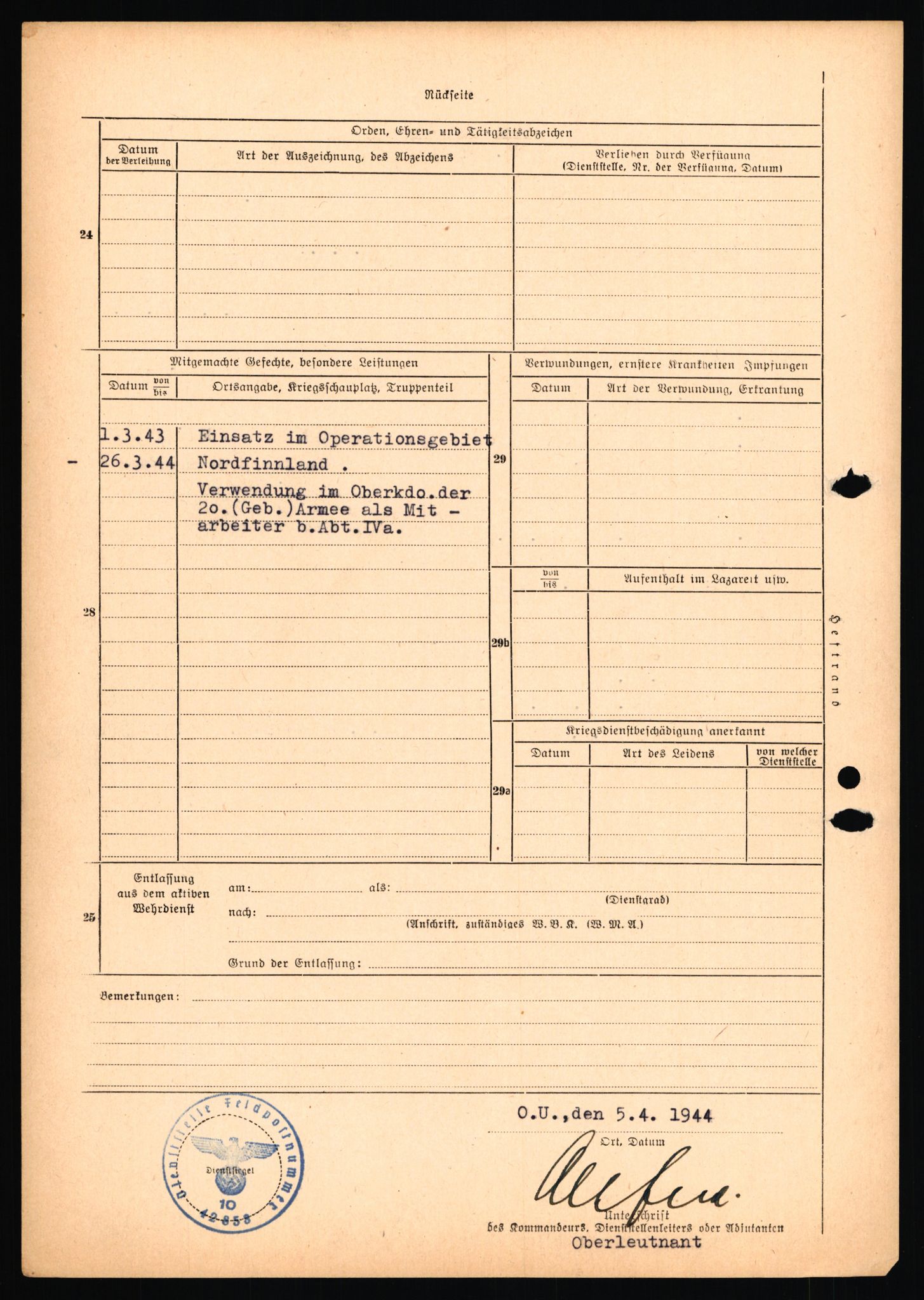 Forsvarets Overkommando. 2 kontor. Arkiv 11.4. Spredte tyske arkivsaker, AV/RA-RAFA-7031/D/Dar/Dara/L0018: Personalbøker, 1940-1945, p. 702