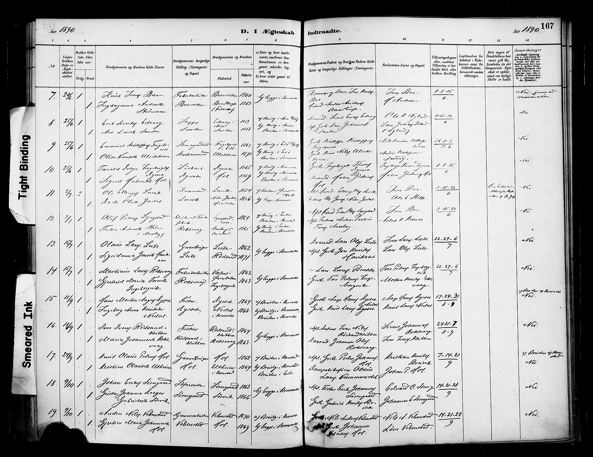 Ministerialprotokoller, klokkerbøker og fødselsregistre - Møre og Romsdal, AV/SAT-A-1454/569/L0819: Parish register (official) no. 569A05, 1885-1899, p. 167