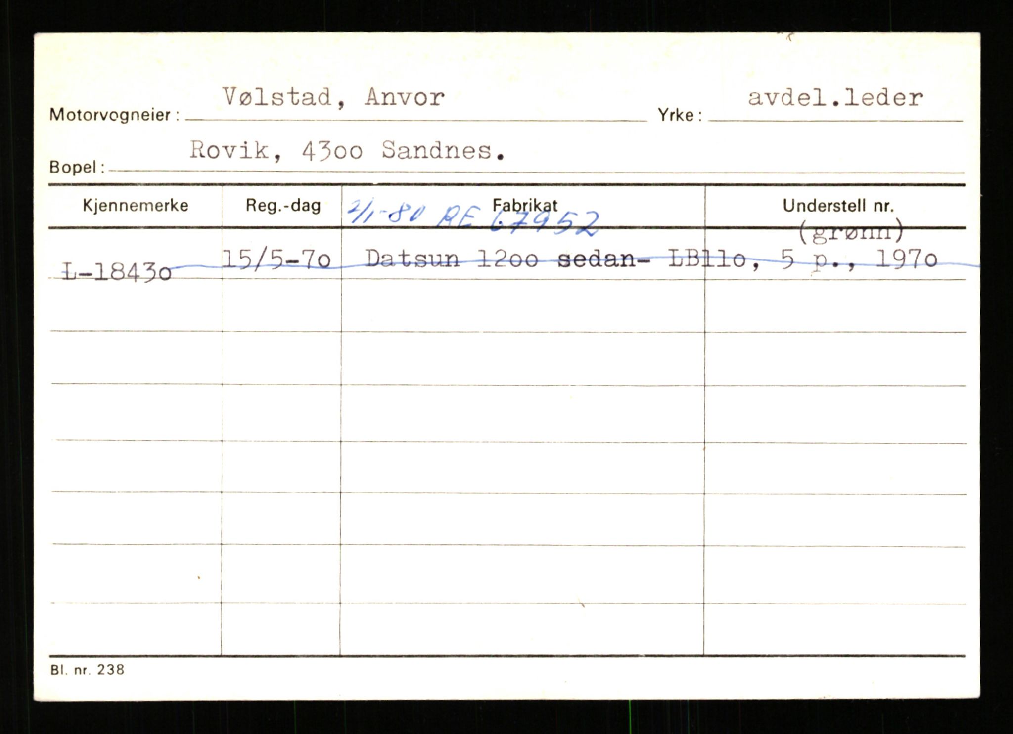 Stavanger trafikkstasjon, SAST/A-101942/0/H/L0043: Viste - Øksendal, 1930-1971, p. 893