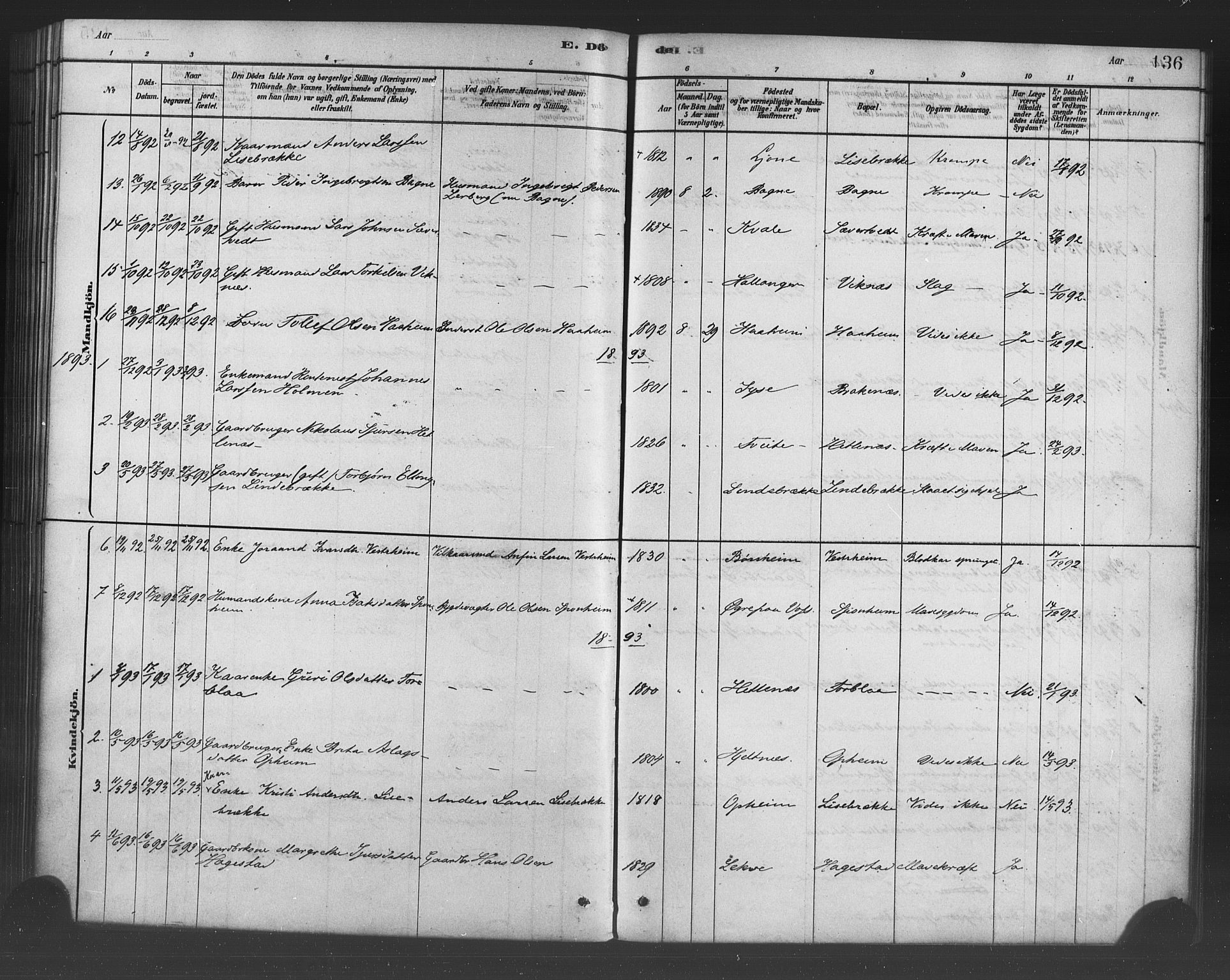 Ulvik sokneprestembete, SAB/A-78801/H/Haa: Parish register (official) no. B 1, 1878-1897, p. 136