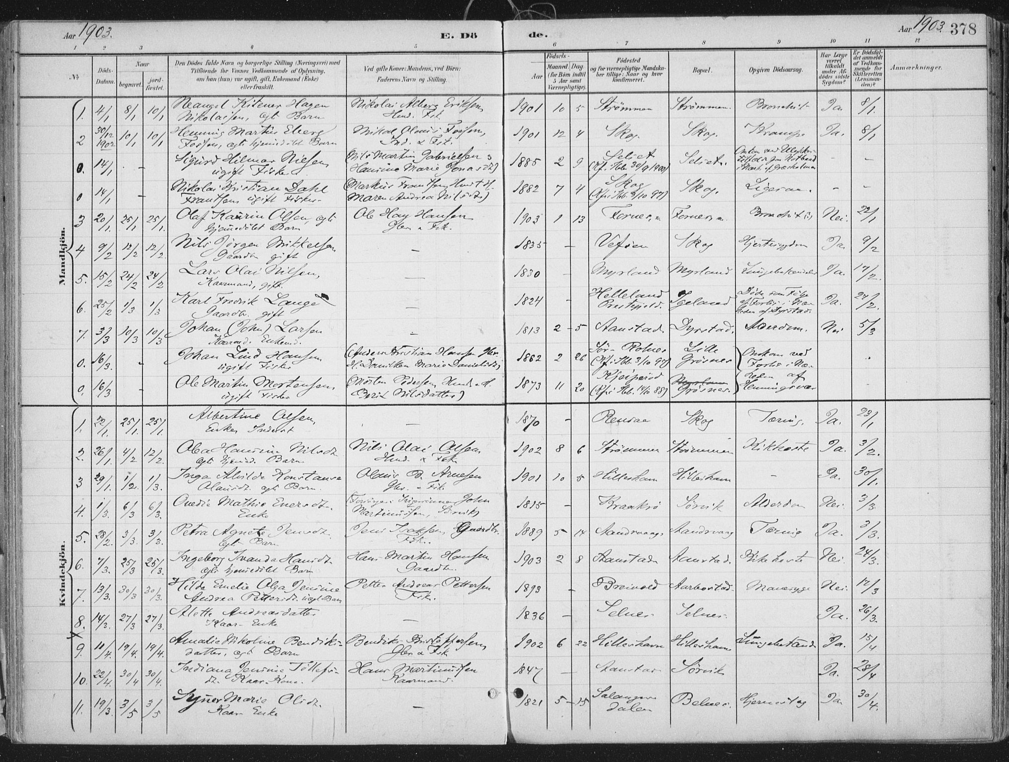 Ibestad sokneprestembete, SATØ/S-0077/H/Ha/Haa/L0017kirke: Parish register (official) no. 17, 1901-1914, p. 378