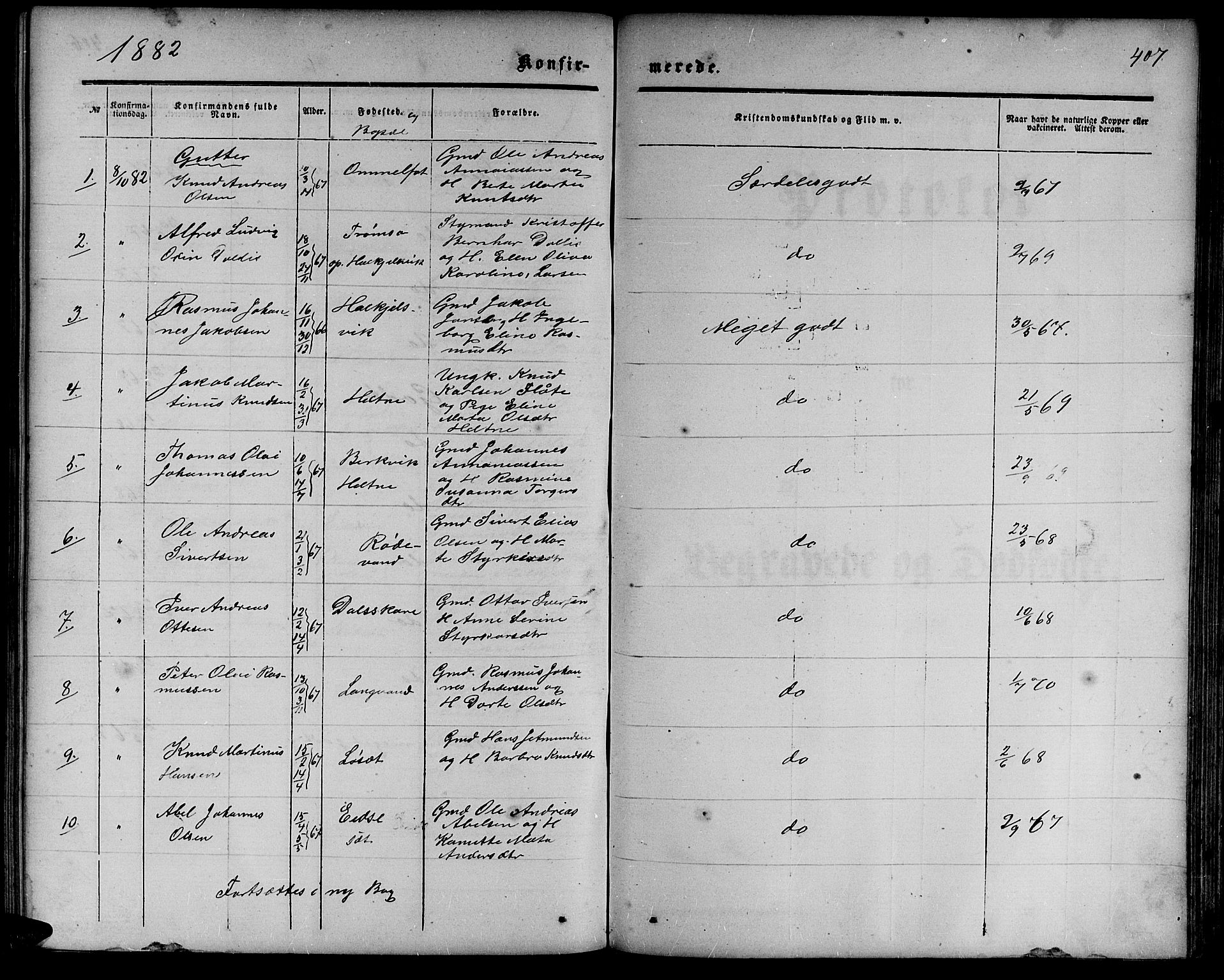 Ministerialprotokoller, klokkerbøker og fødselsregistre - Møre og Romsdal, AV/SAT-A-1454/511/L0157: Parish register (copy) no. 511C03, 1864-1884, p. 407