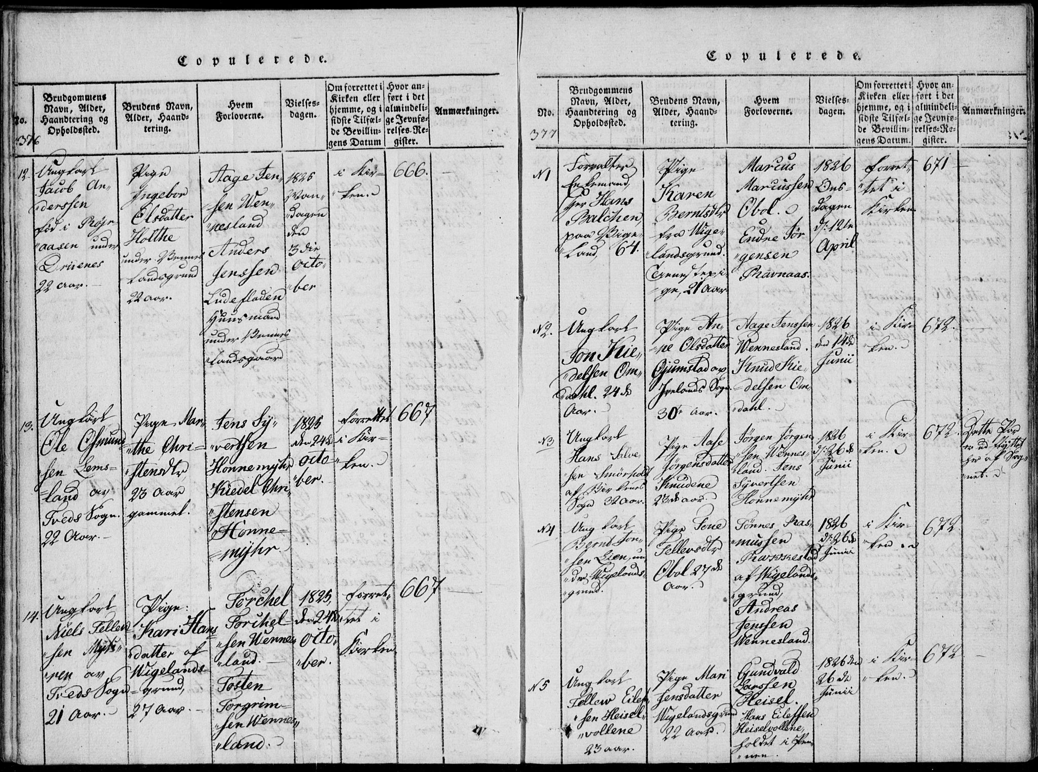 Vennesla sokneprestkontor, AV/SAK-1111-0045/Fa/Fab/L0003: Parish register (official) no. A 3, 1820-1834, p. 376-377