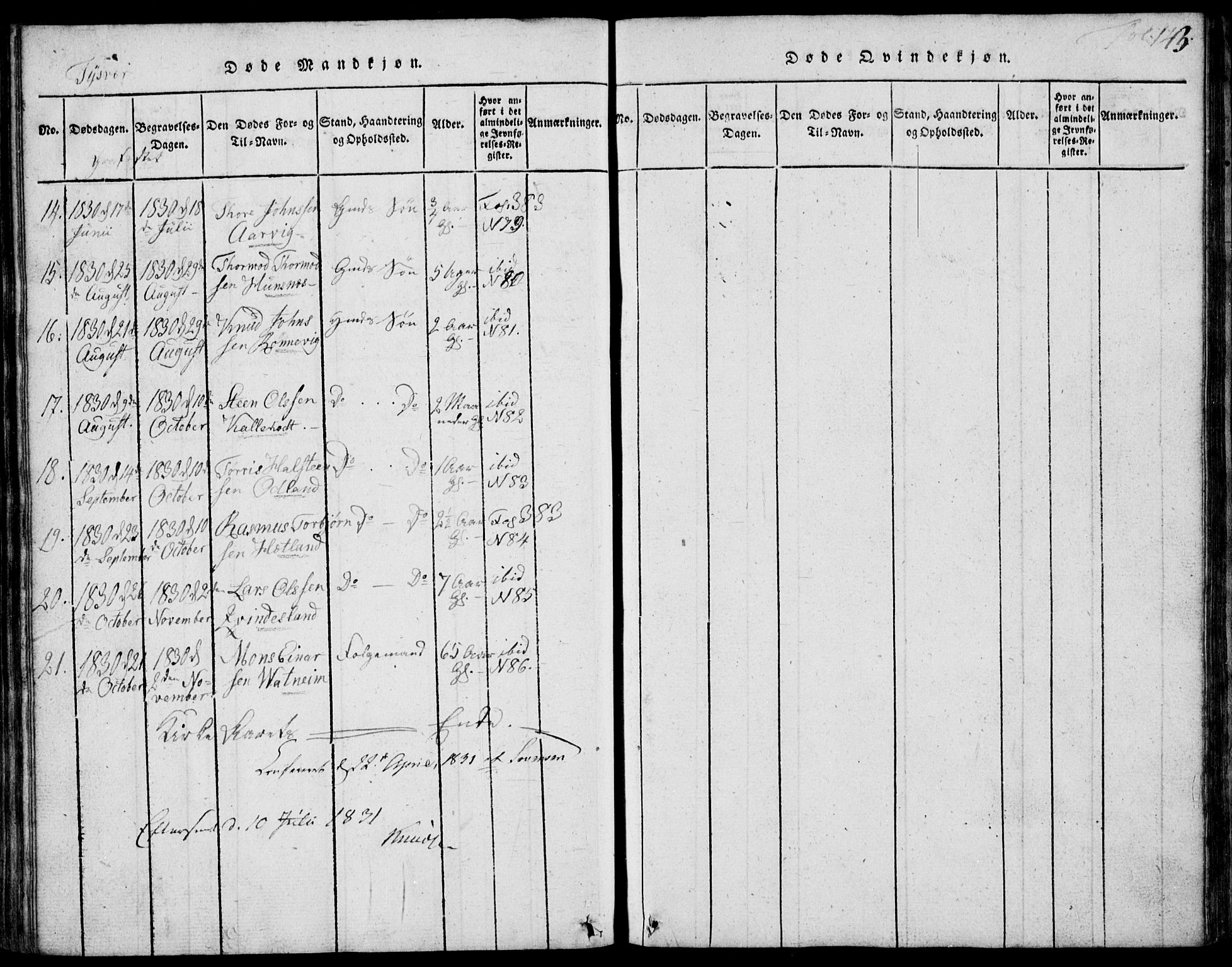 Skjold sokneprestkontor, SAST/A-101847/H/Ha/Hab/L0002: Parish register (copy) no. B 2 /1, 1815-1830, p. 143
