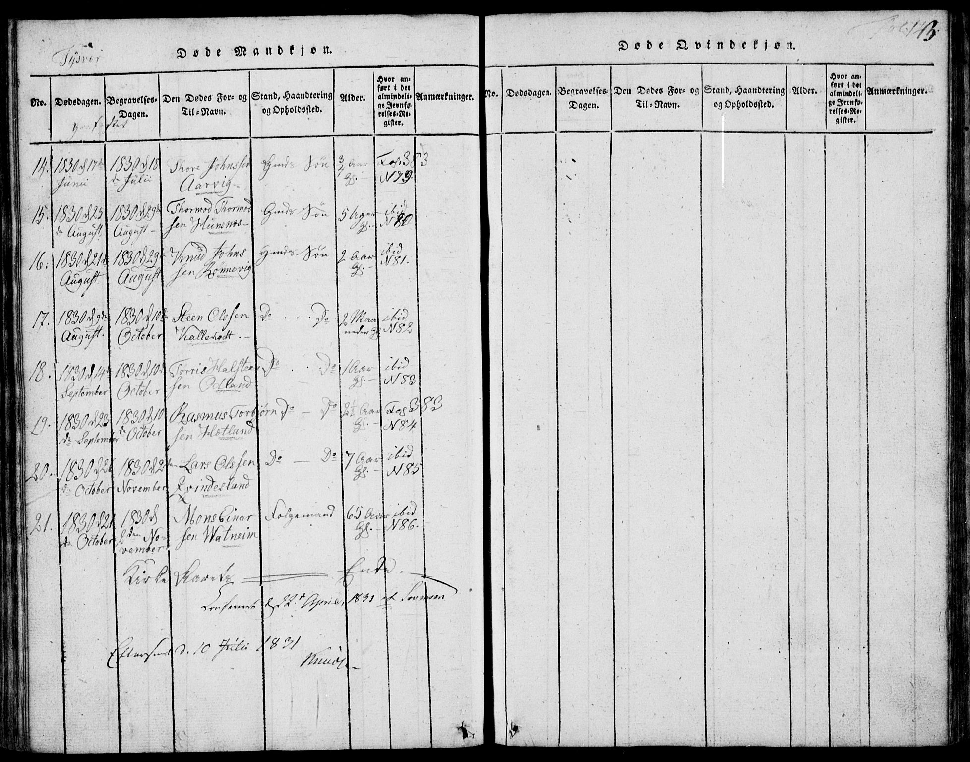 Skjold sokneprestkontor, AV/SAST-A-101847/H/Ha/Hab/L0002: Parish register (copy) no. B 2 /1, 1815-1830, p. 143