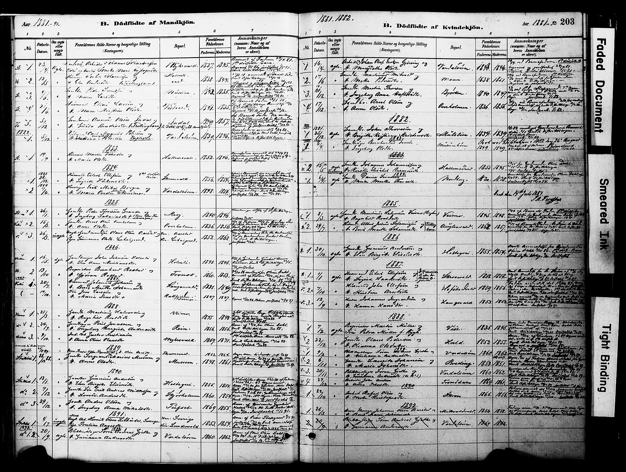 Ministerialprotokoller, klokkerbøker og fødselsregistre - Nord-Trøndelag, SAT/A-1458/723/L0244: Parish register (official) no. 723A13, 1881-1899, p. 203