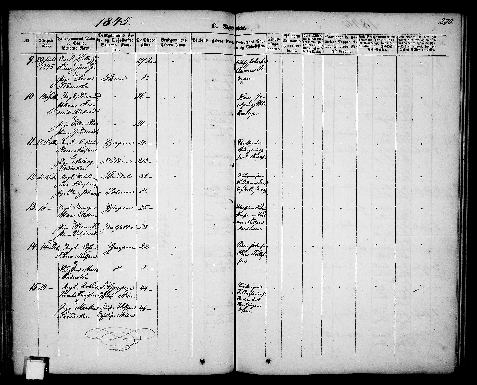 Skien kirkebøker, AV/SAKO-A-302/G/Ga/L0004: Parish register (copy) no. 4, 1843-1867, p. 270