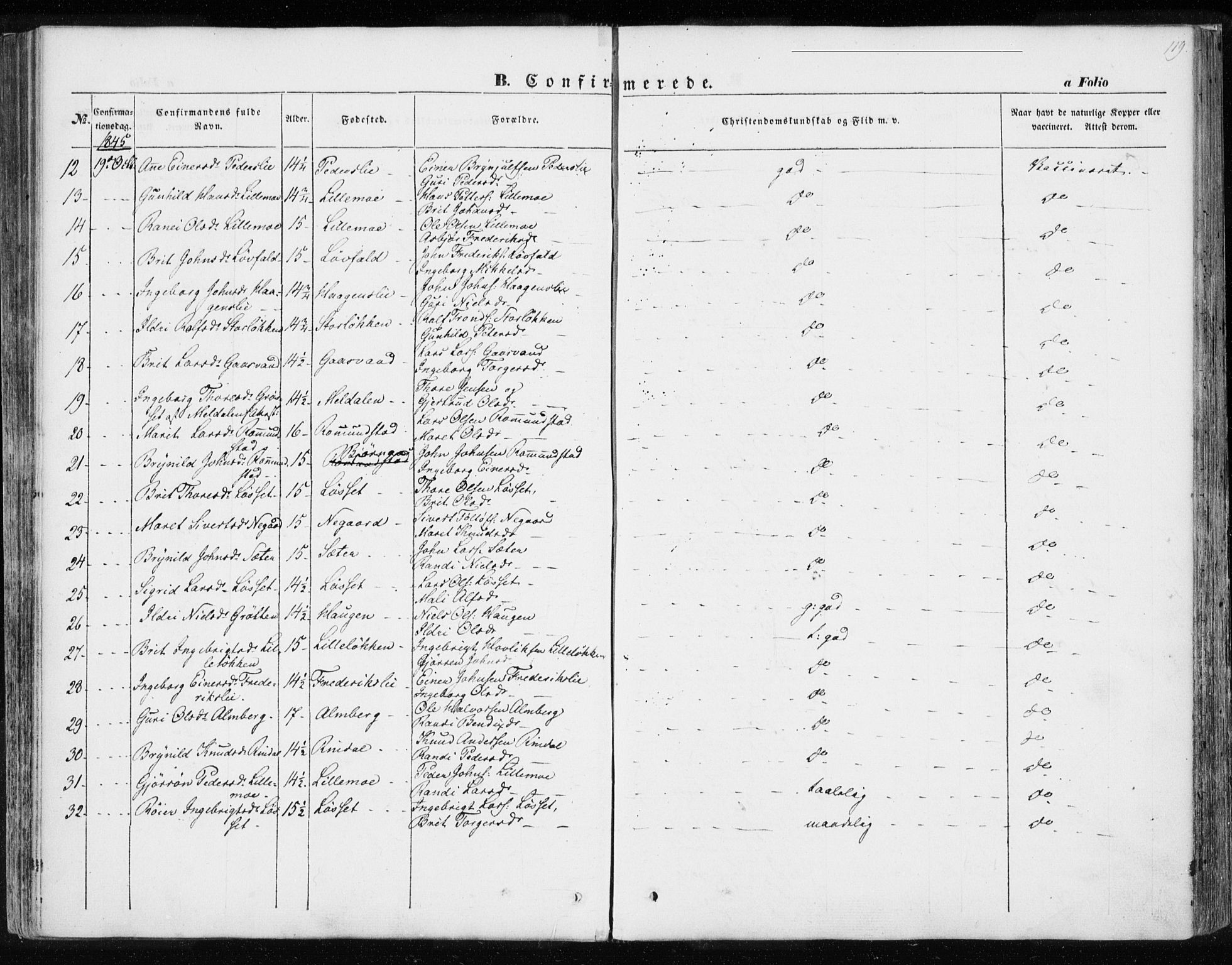 Ministerialprotokoller, klokkerbøker og fødselsregistre - Møre og Romsdal, SAT/A-1454/595/L1043: Parish register (official) no. 595A05, 1843-1851, p. 119