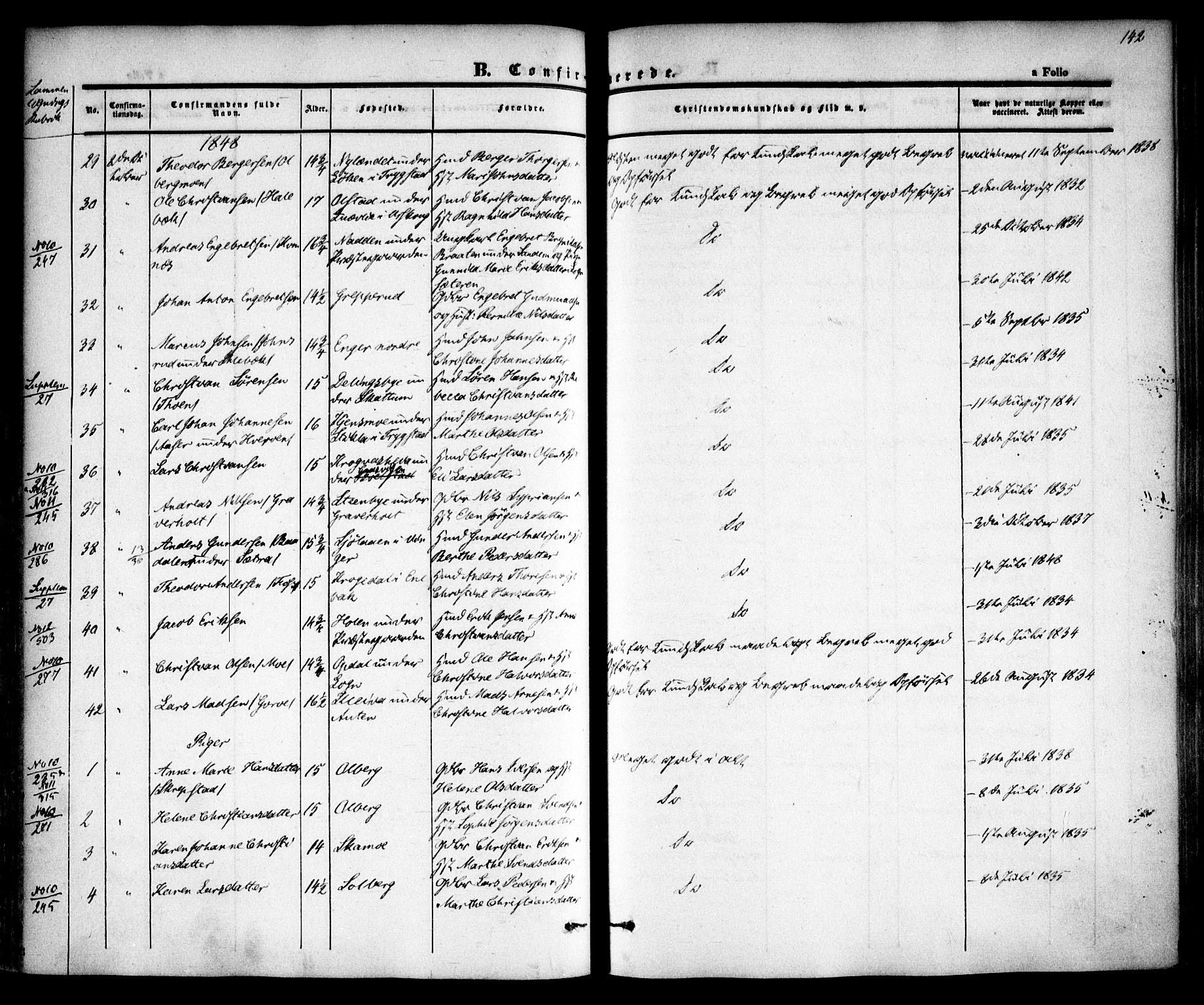 Høland prestekontor Kirkebøker, AV/SAO-A-10346a/F/Fa/L0009: Parish register (official) no. I 9, 1846-1853, p. 142