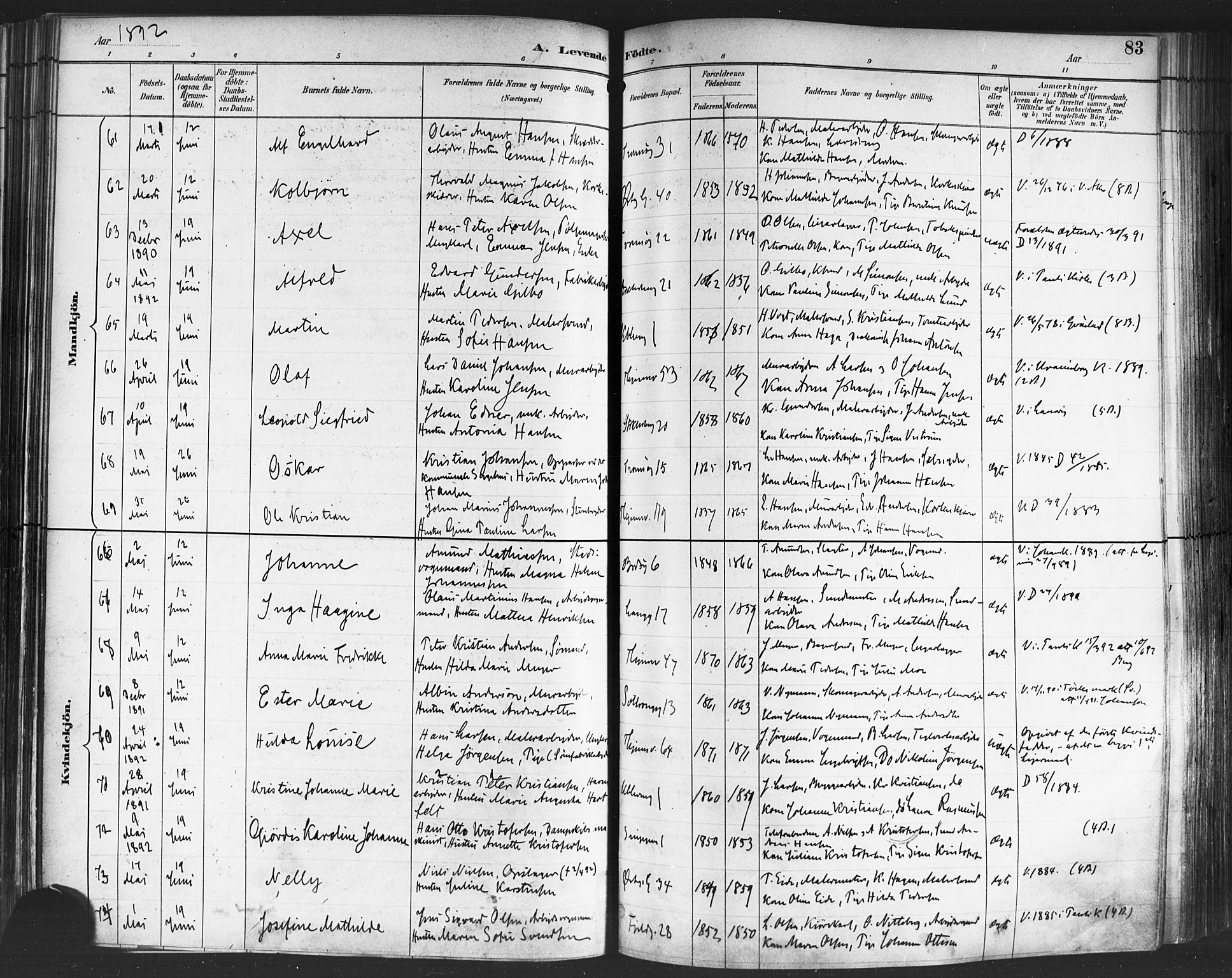 Petrus prestekontor Kirkebøker, AV/SAO-A-10872/F/Fa/L0004: Parish register (official) no. 4, 1888-1898, p. 83