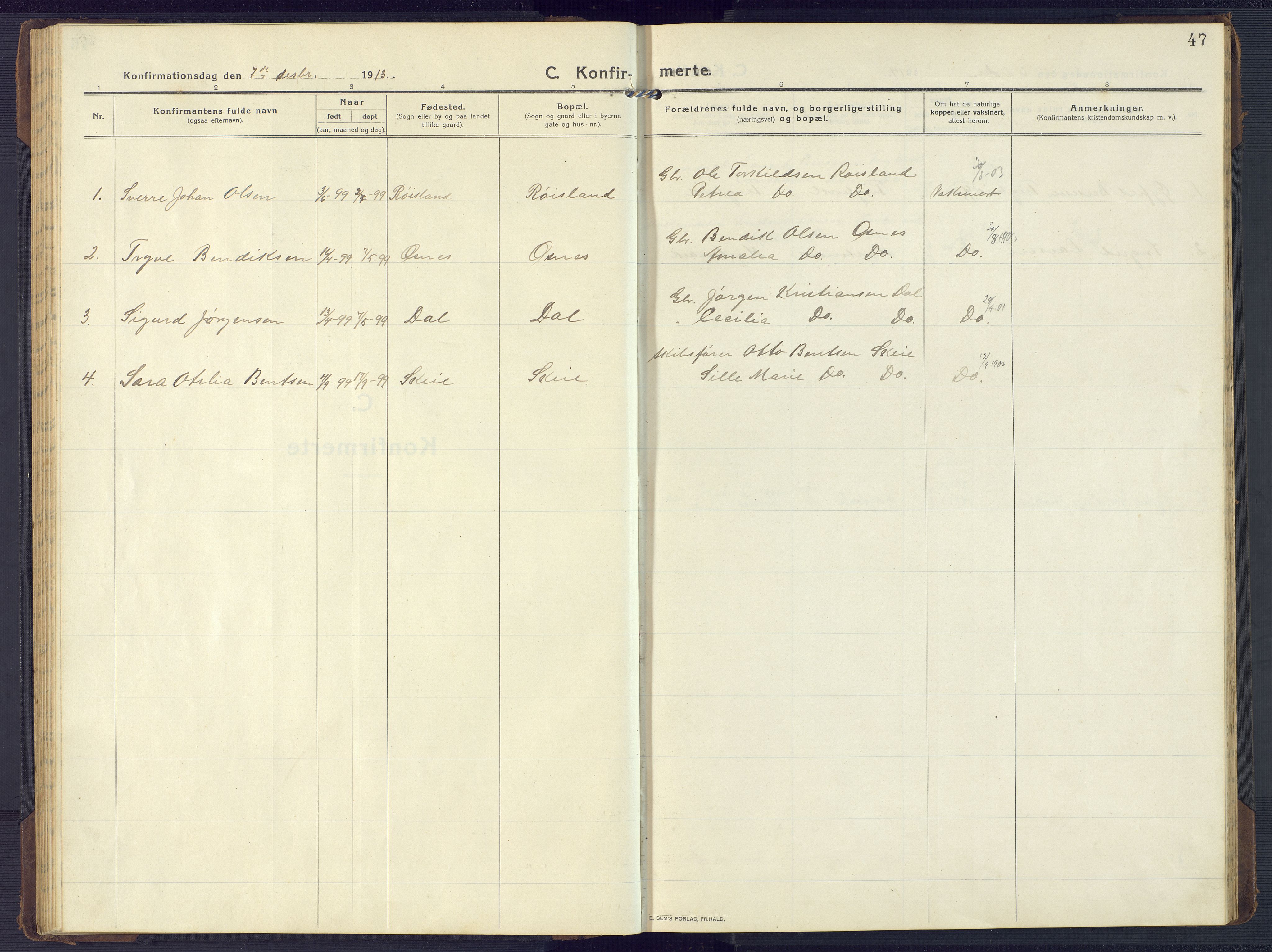 Mandal sokneprestkontor, SAK/1111-0030/F/Fb/Fbb/L0005: Parish register (copy) no. B 5, 1913-1957, p. 47