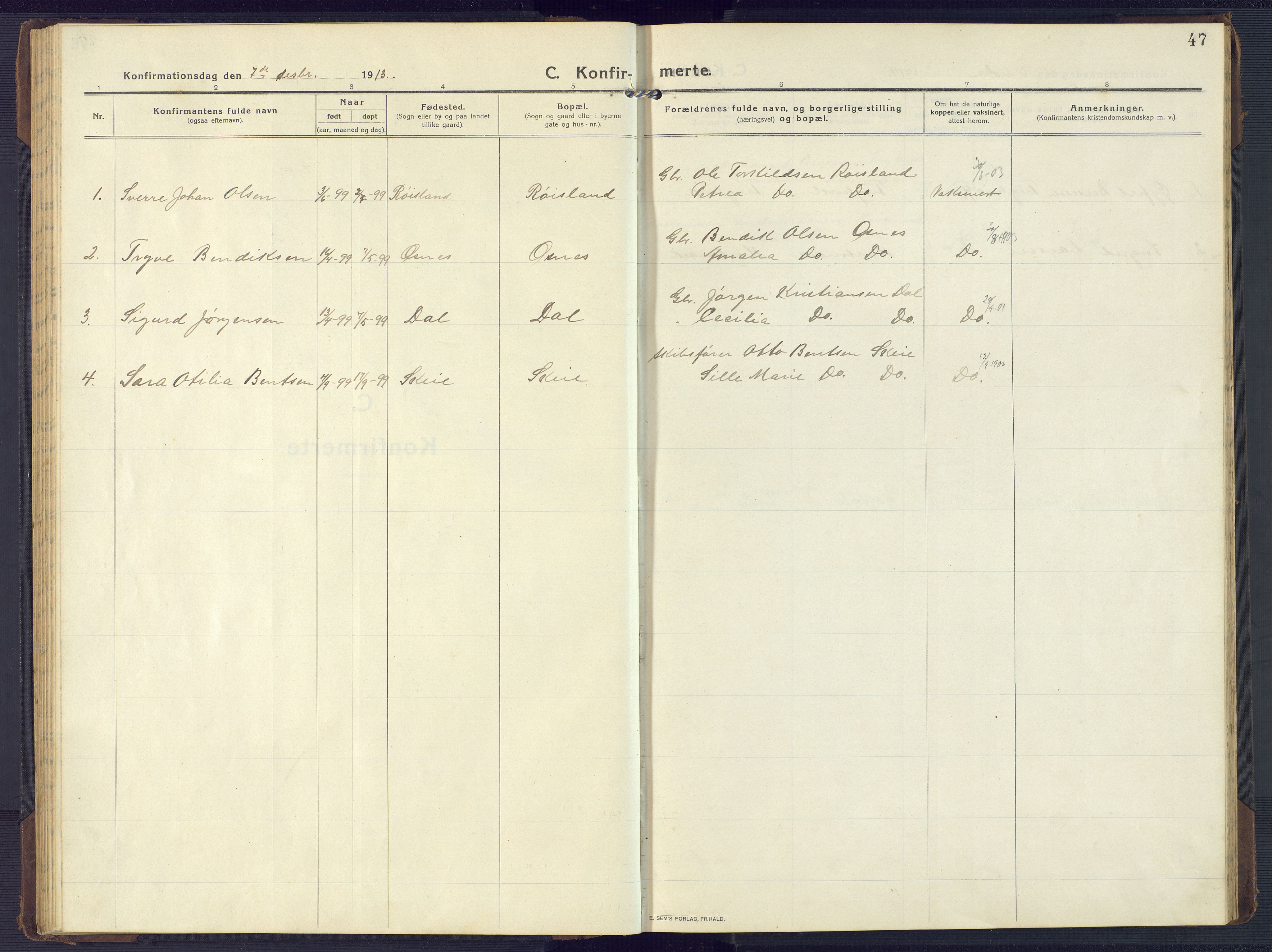 Mandal sokneprestkontor, AV/SAK-1111-0030/F/Fb/Fbb/L0005: Parish register (copy) no. B 5, 1913-1957, p. 47