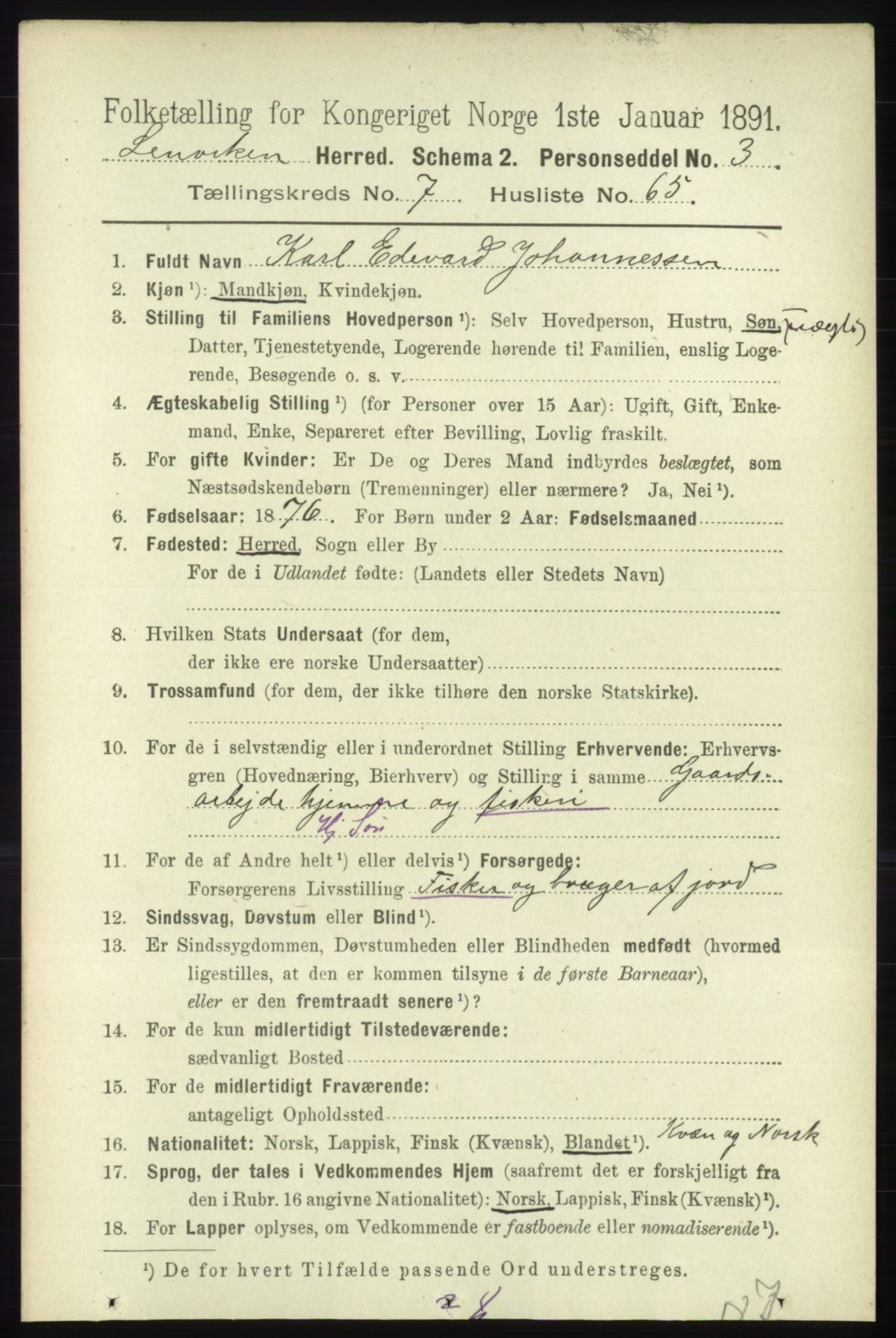 RA, 1891 census for 1931 Lenvik, 1891, p. 4178