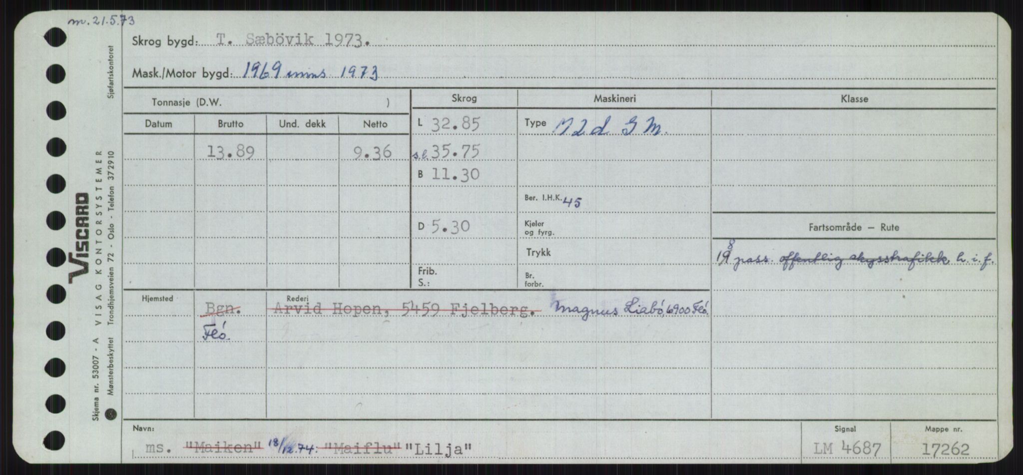 Sjøfartsdirektoratet med forløpere, Skipsmålingen, AV/RA-S-1627/H/Ha/L0003/0002: Fartøy, Hilm-Mar / Fartøy, Kom-Mar, p. 455