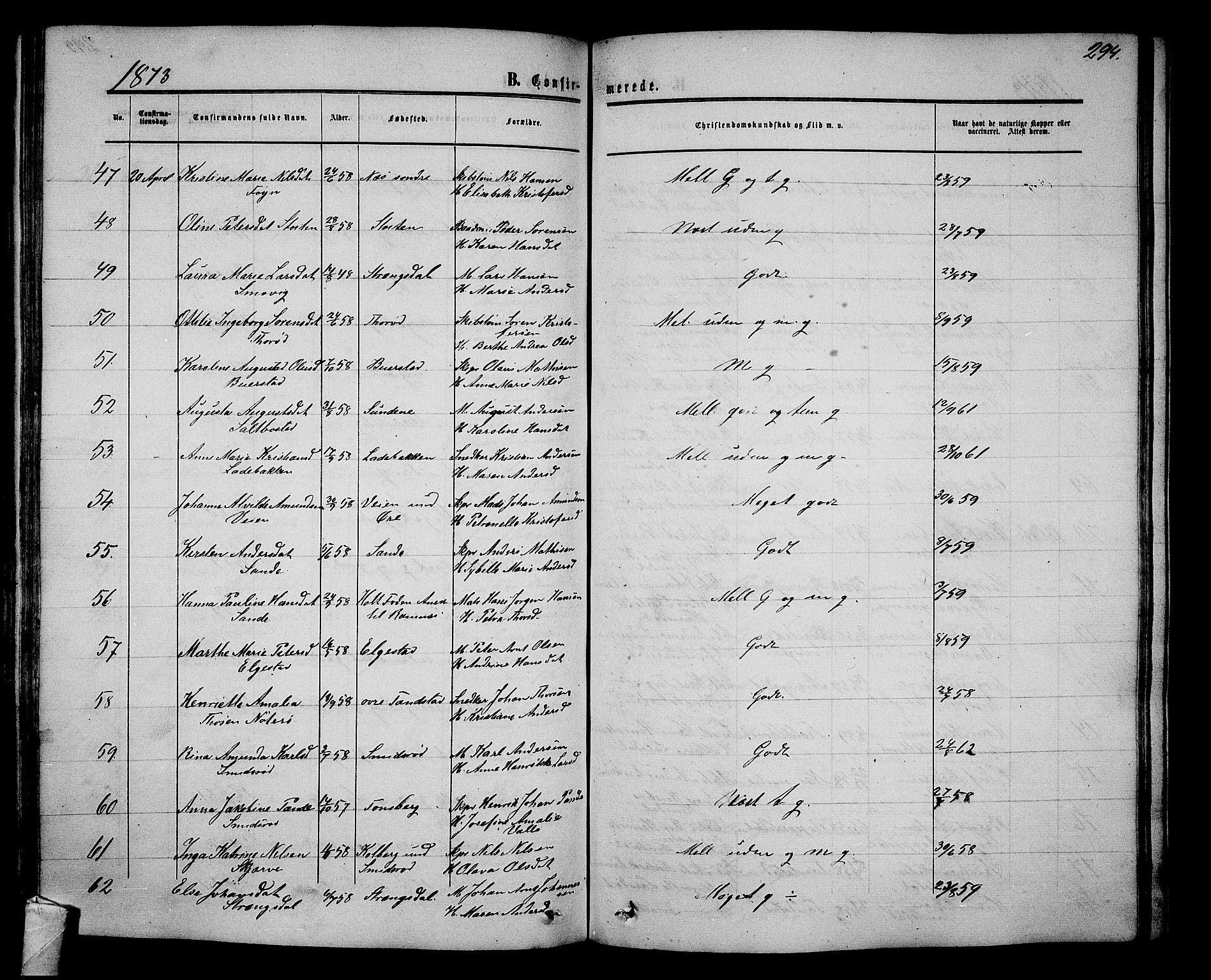 Nøtterøy kirkebøker, AV/SAKO-A-354/G/Ga/L0002: Parish register (copy) no. I 2, 1860-1877, p. 294