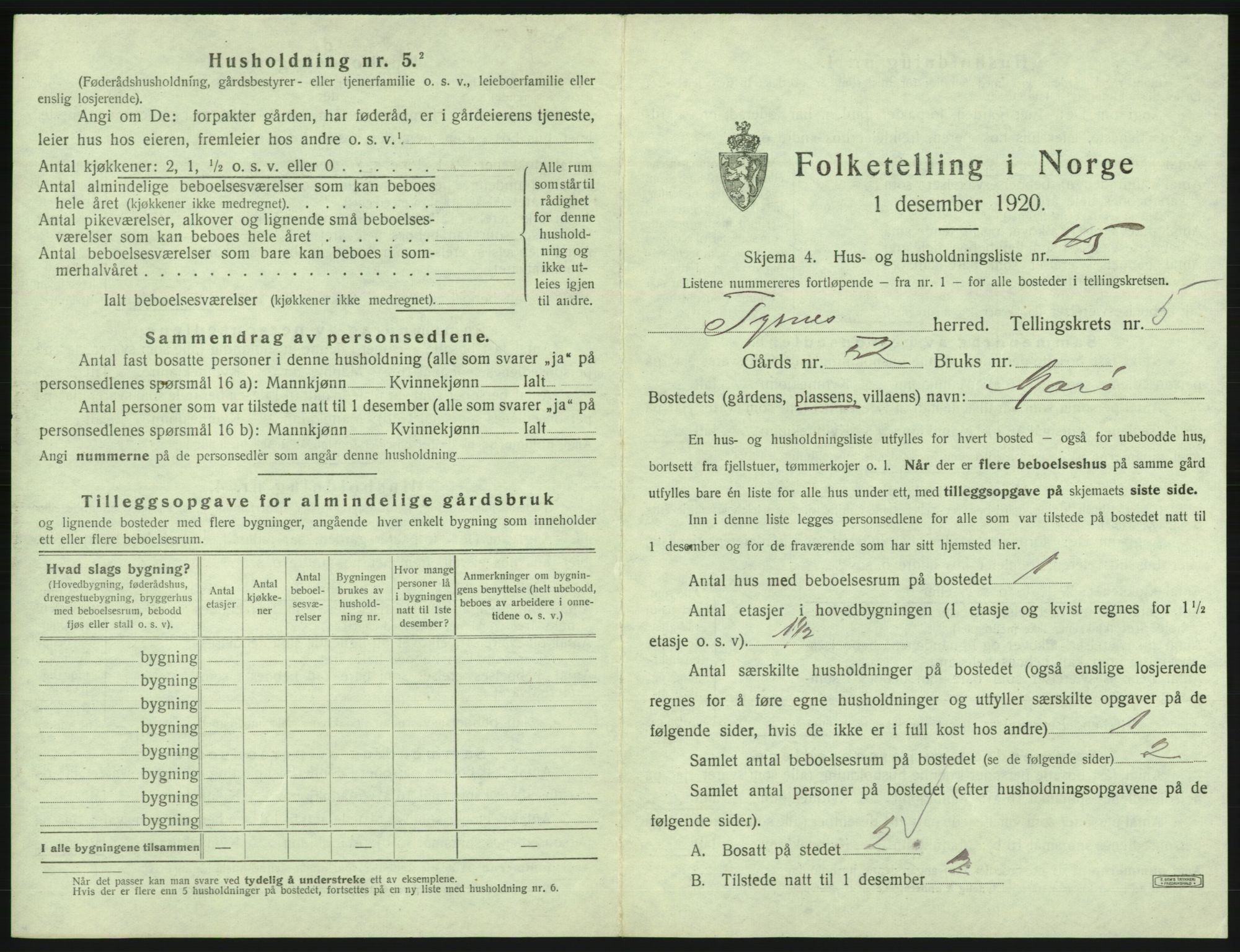 SAB, 1920 census for Tysnes, 1920, p. 512