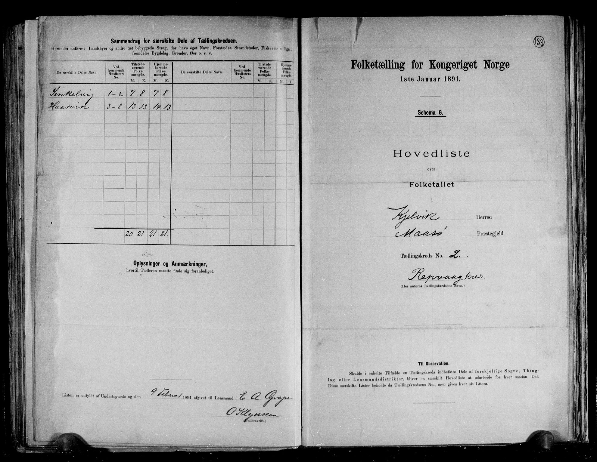 RA, 1891 census for 2019 Kjelvik, 1891, p. 9