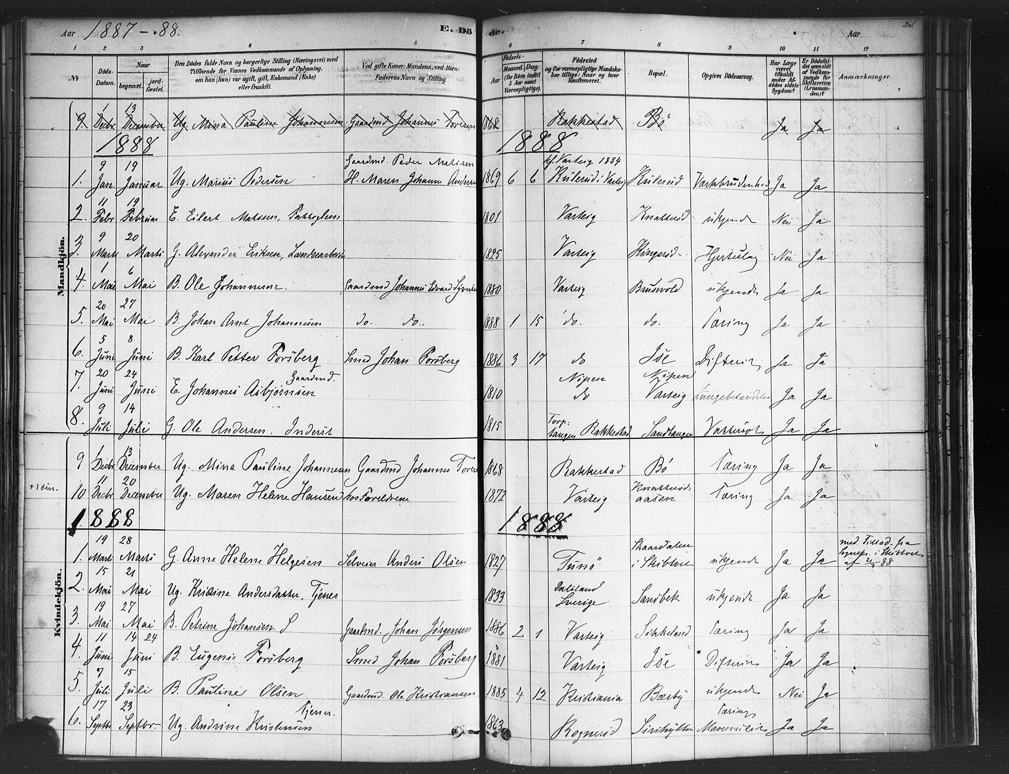 Varteig prestekontor Kirkebøker, SAO/A-10447a/F/Fa/L0002: Parish register (official) no. 2, 1878-1899, p. 214
