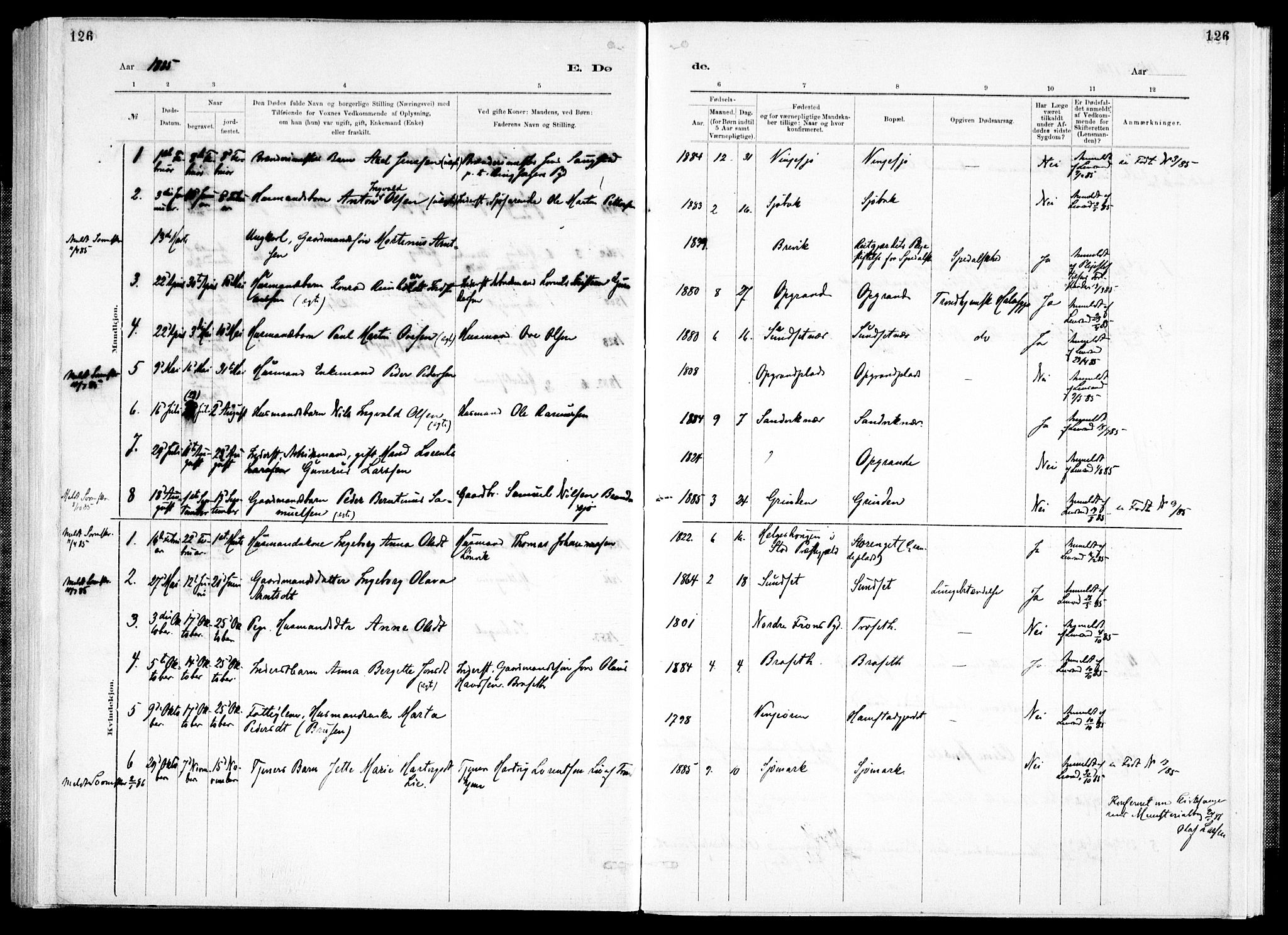 Ministerialprotokoller, klokkerbøker og fødselsregistre - Nord-Trøndelag, AV/SAT-A-1458/733/L0325: Parish register (official) no. 733A04, 1884-1908, p. 126