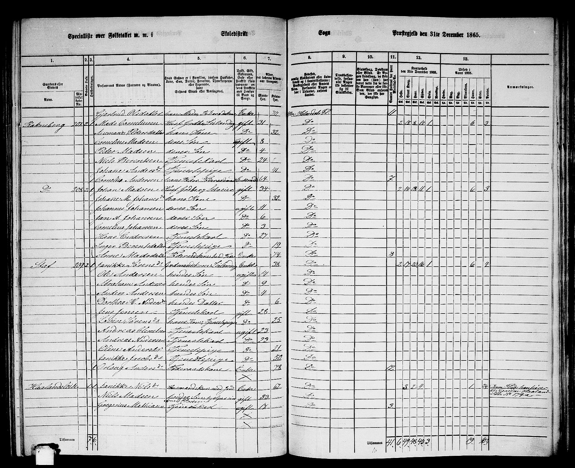 RA, 1865 census for Ytre Holmedal, 1865, p. 123