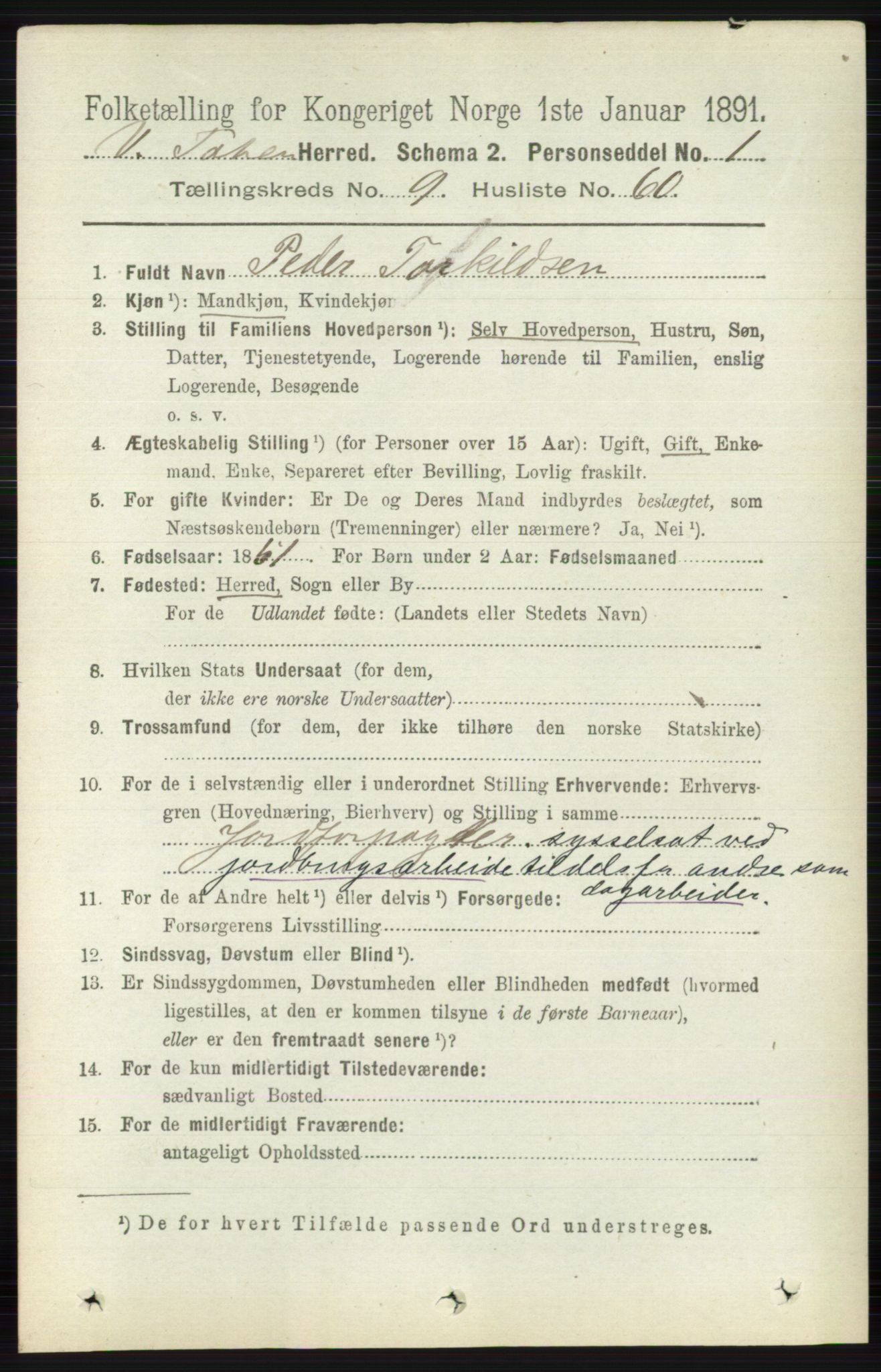 RA, 1891 census for 0529 Vestre Toten, 1891, p. 5929