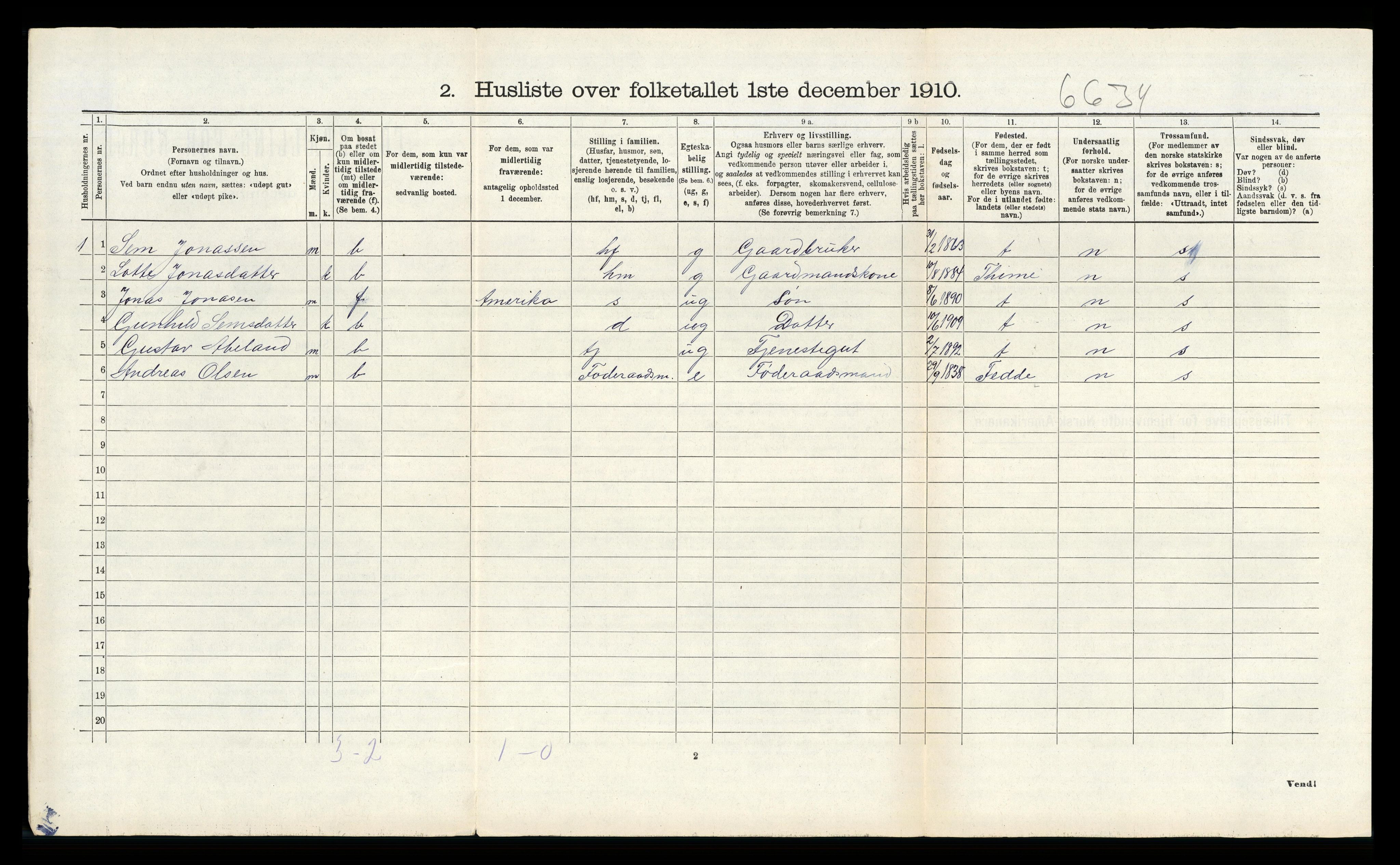 RA, 1910 census for Bjerkreim, 1910, p. 233