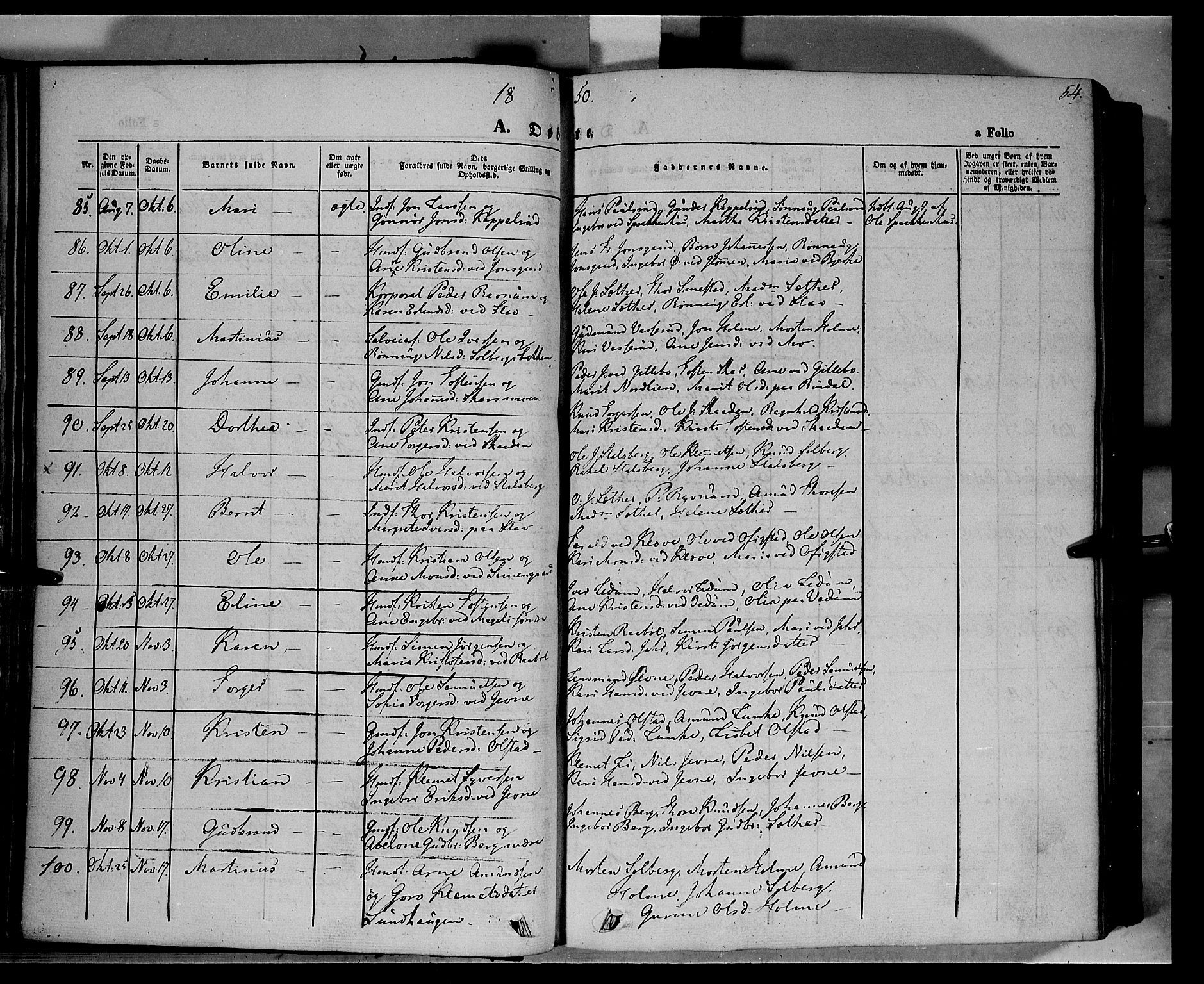 Øyer prestekontor, SAH/PREST-084/H/Ha/Haa/L0005: Parish register (official) no. 5, 1842-1857, p. 54