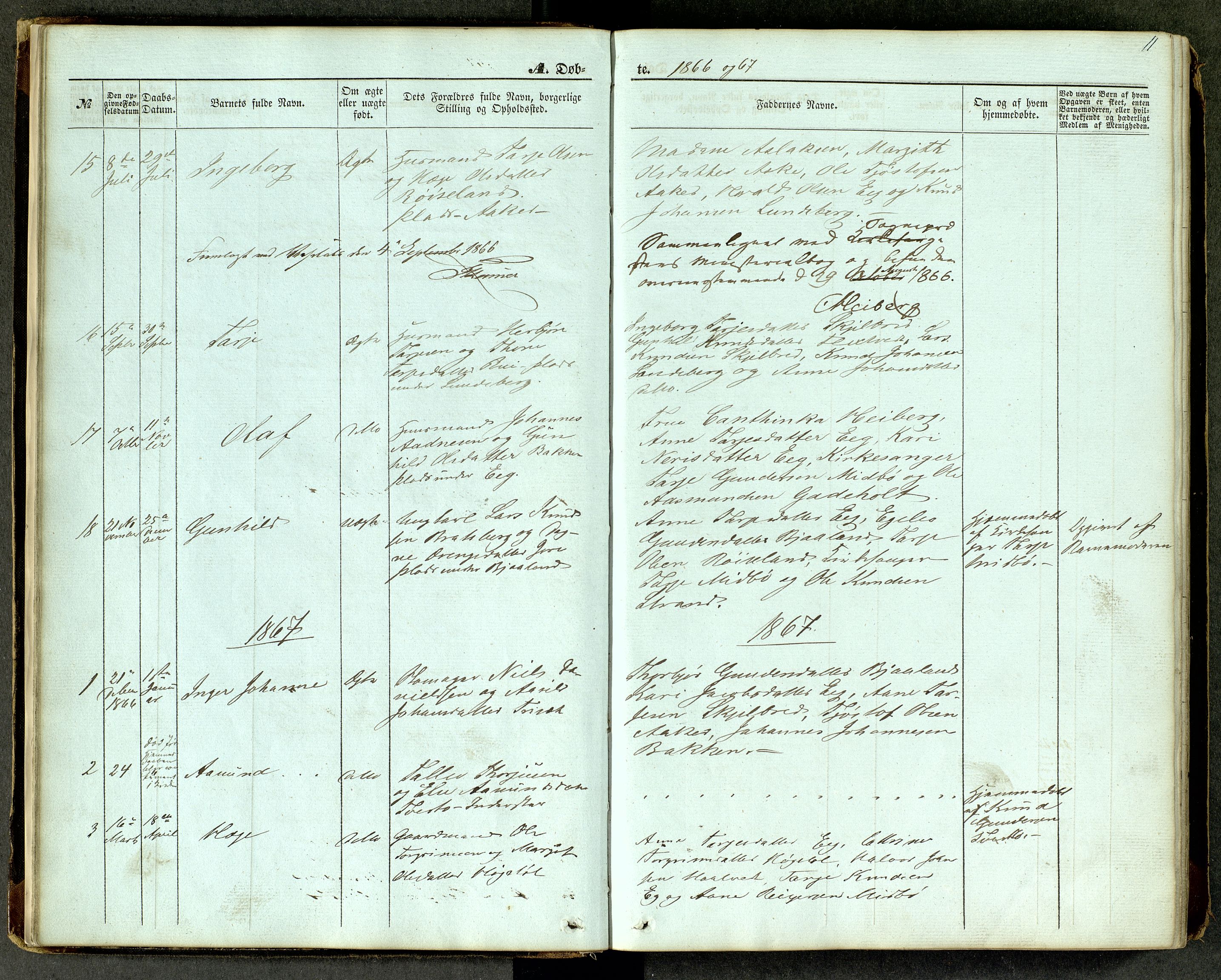 Lårdal kirkebøker, SAKO/A-284/G/Ga/L0002: Parish register (copy) no. I 2, 1861-1890, p. 11
