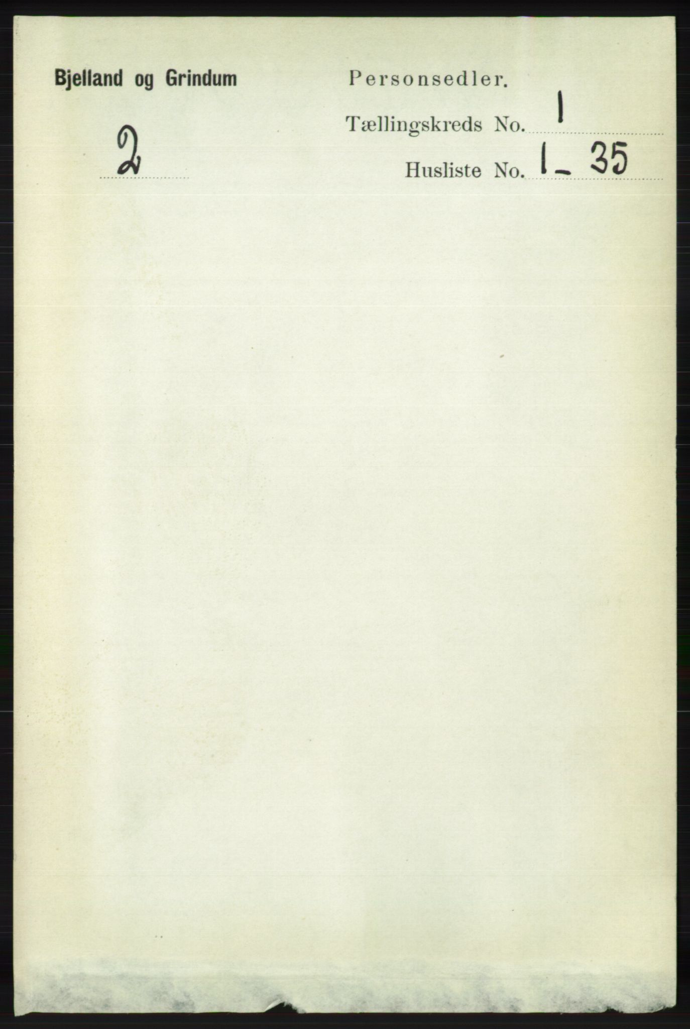 RA, 1891 census for 1024 Bjelland og Grindheim, 1891, p. 60