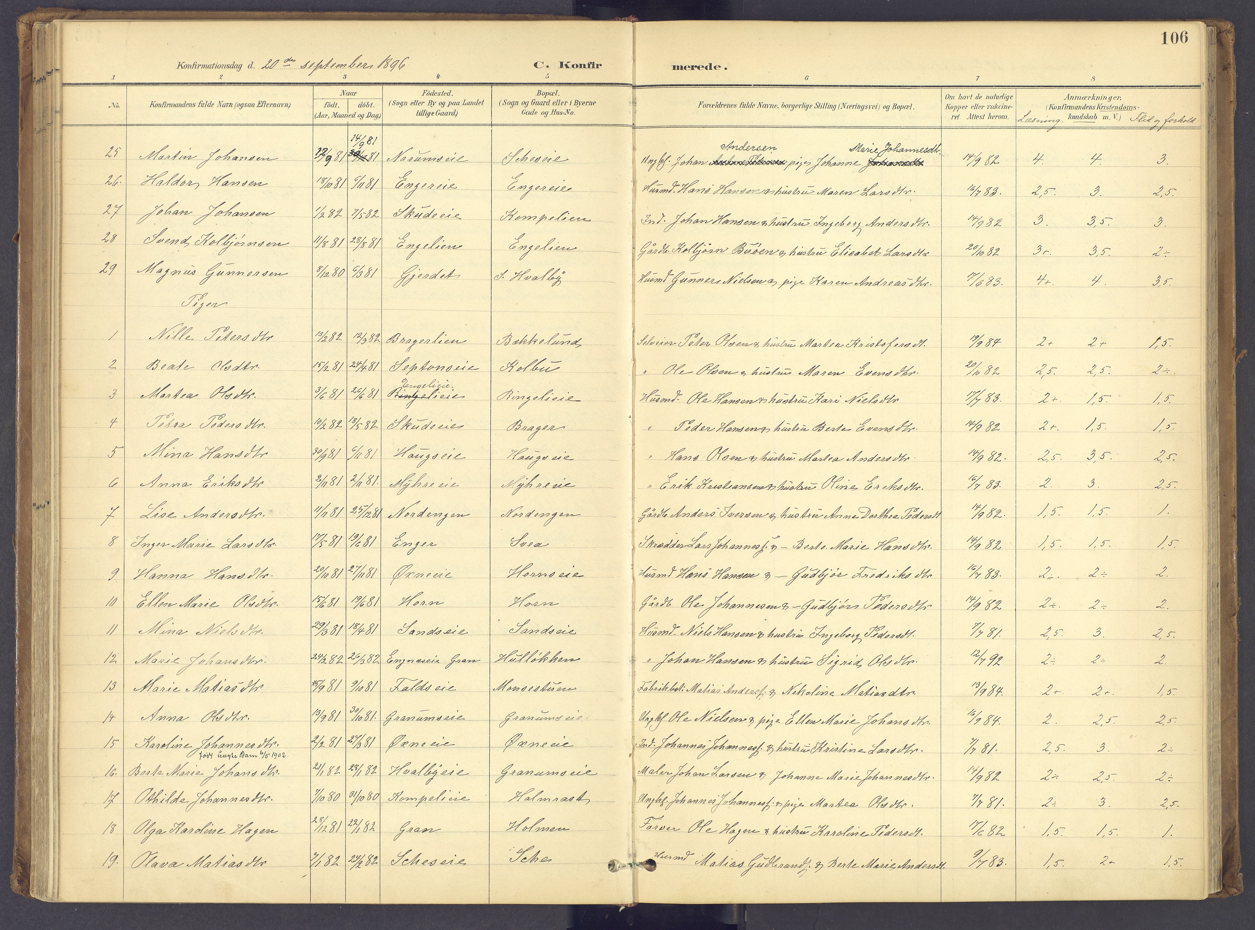 Søndre Land prestekontor, AV/SAH-PREST-122/K/L0006: Parish register (official) no. 6, 1895-1904, p. 106