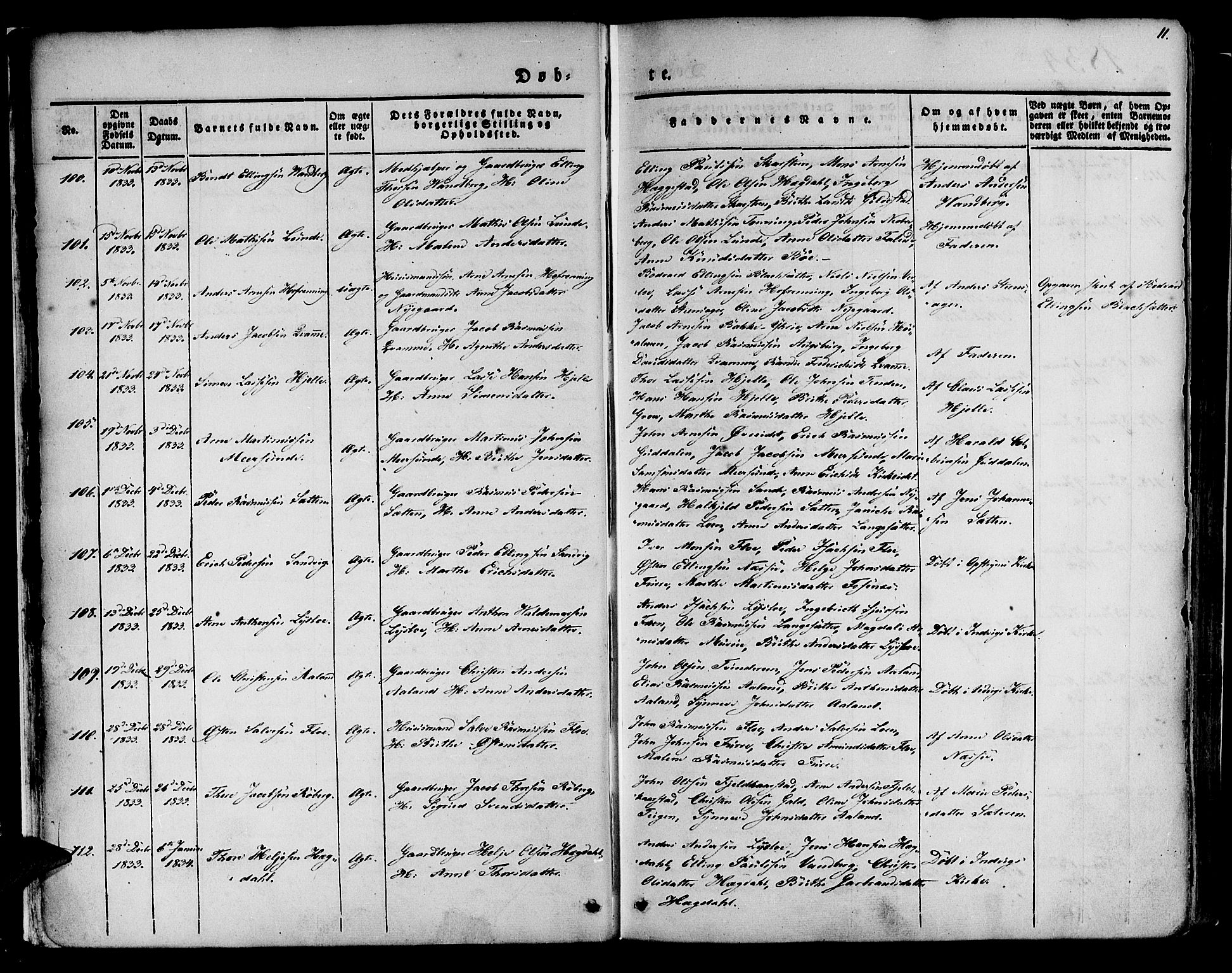 Innvik sokneprestembete, AV/SAB-A-80501: Parish register (official) no. A 4I, 1831-1846, p. 11