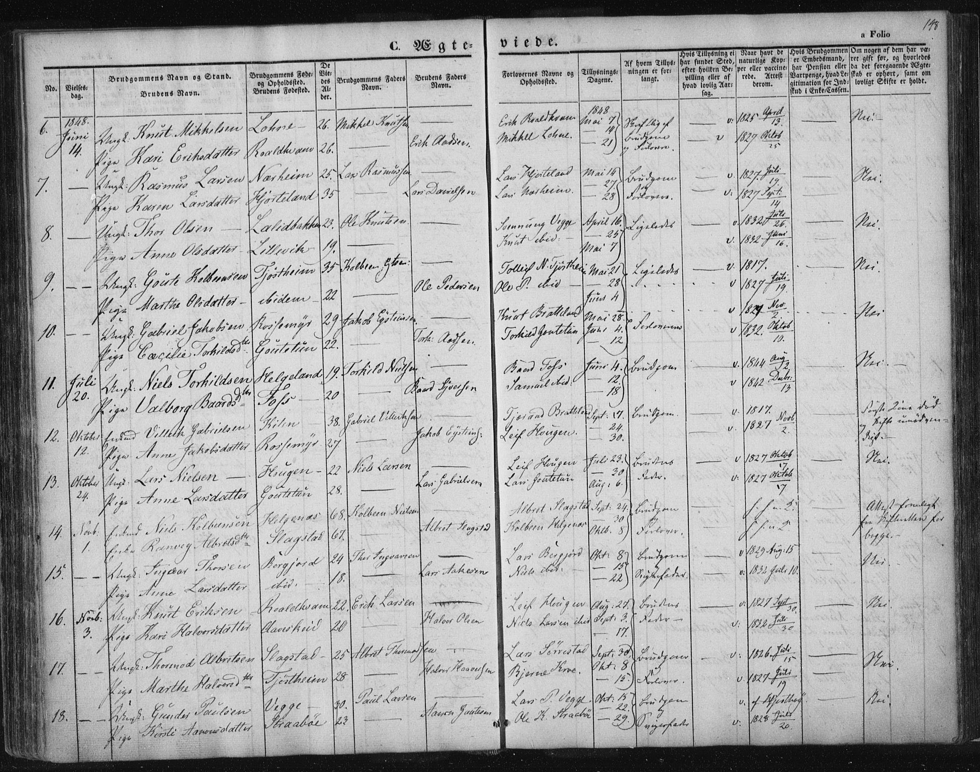 Suldal sokneprestkontor, SAST/A-101845/01/IV/L0008: Parish register (official) no. A 8, 1836-1853, p. 148