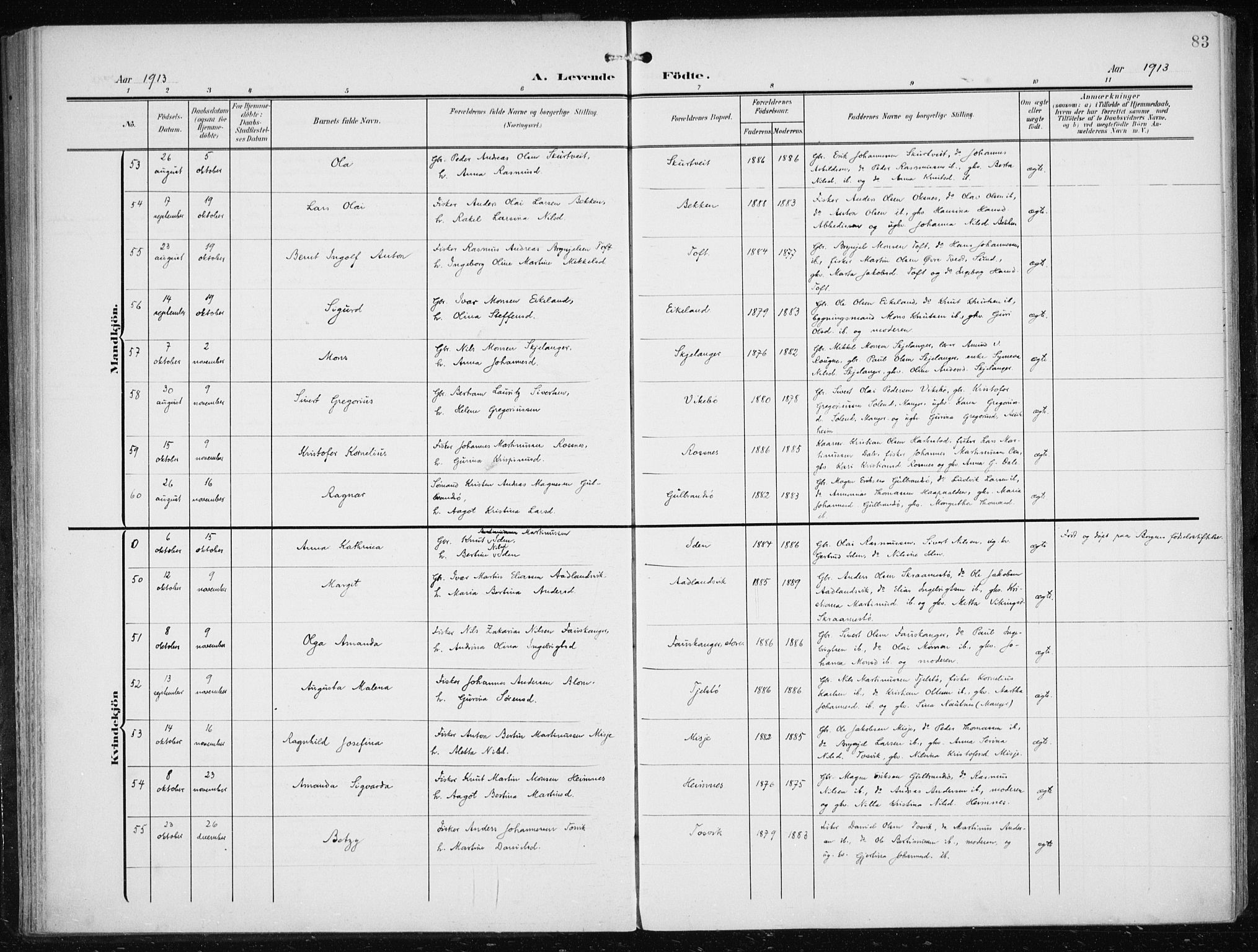 Herdla Sokneprestembete, AV/SAB-A-75701/H/Haa: Parish register (official) no. A 5, 1905-1918, p. 83